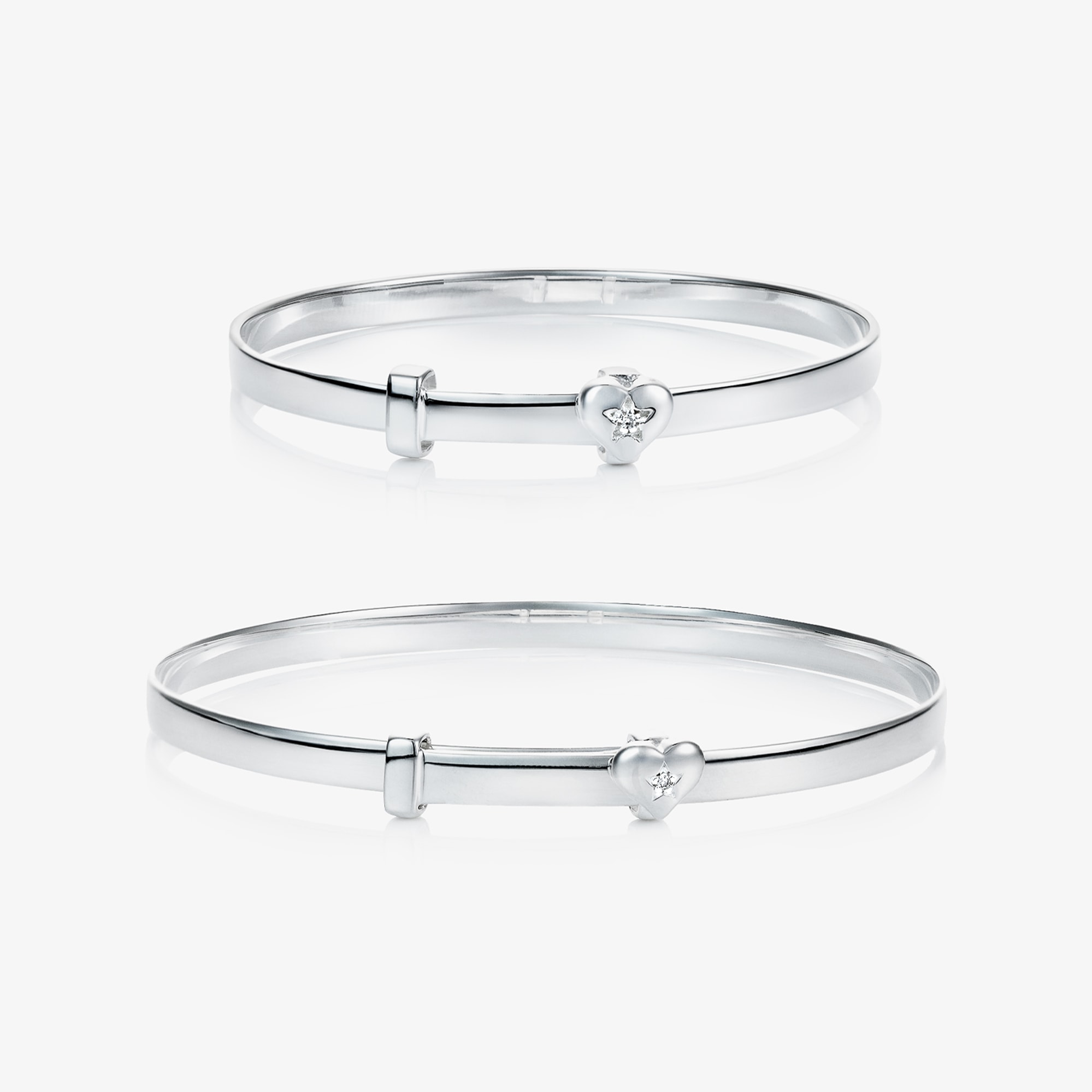 Girls Sterling Silver Mummy & Me Diamond Heart Bracelet Set - View 2