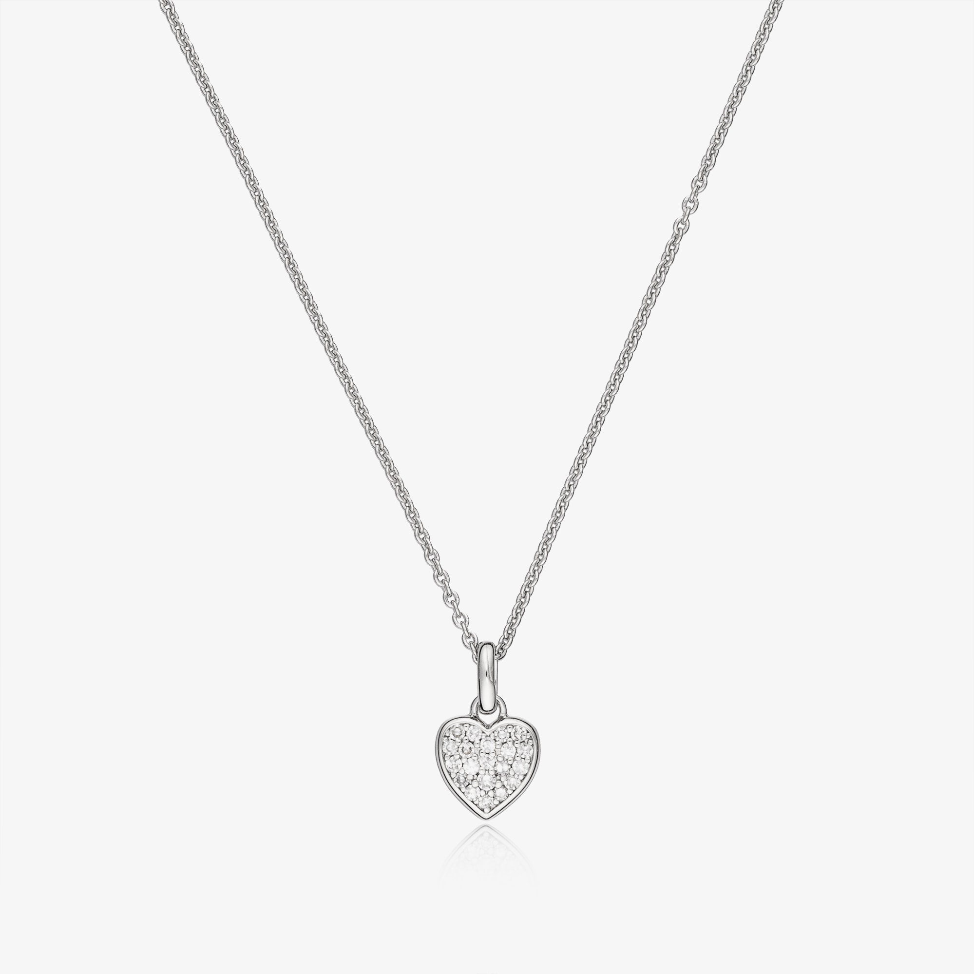 Girls Sterling Silver & Platinum Diamond Heart Necklace (46cm) - View 1