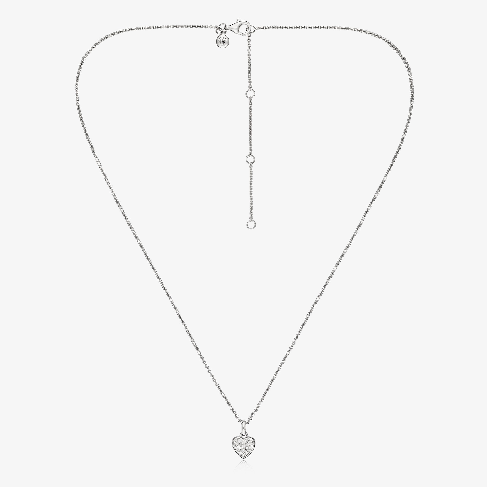 Girls Sterling Silver & Platinum Diamond Heart Necklace (46cm) - View 4