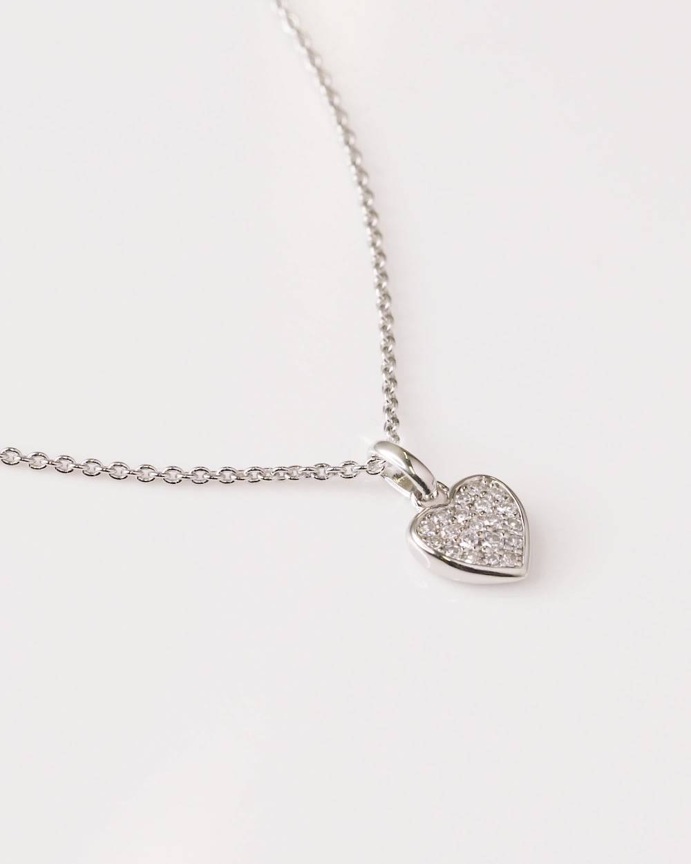 Girls Sterling Silver & Platinum Diamond Heart Necklace (46cm) - View 8