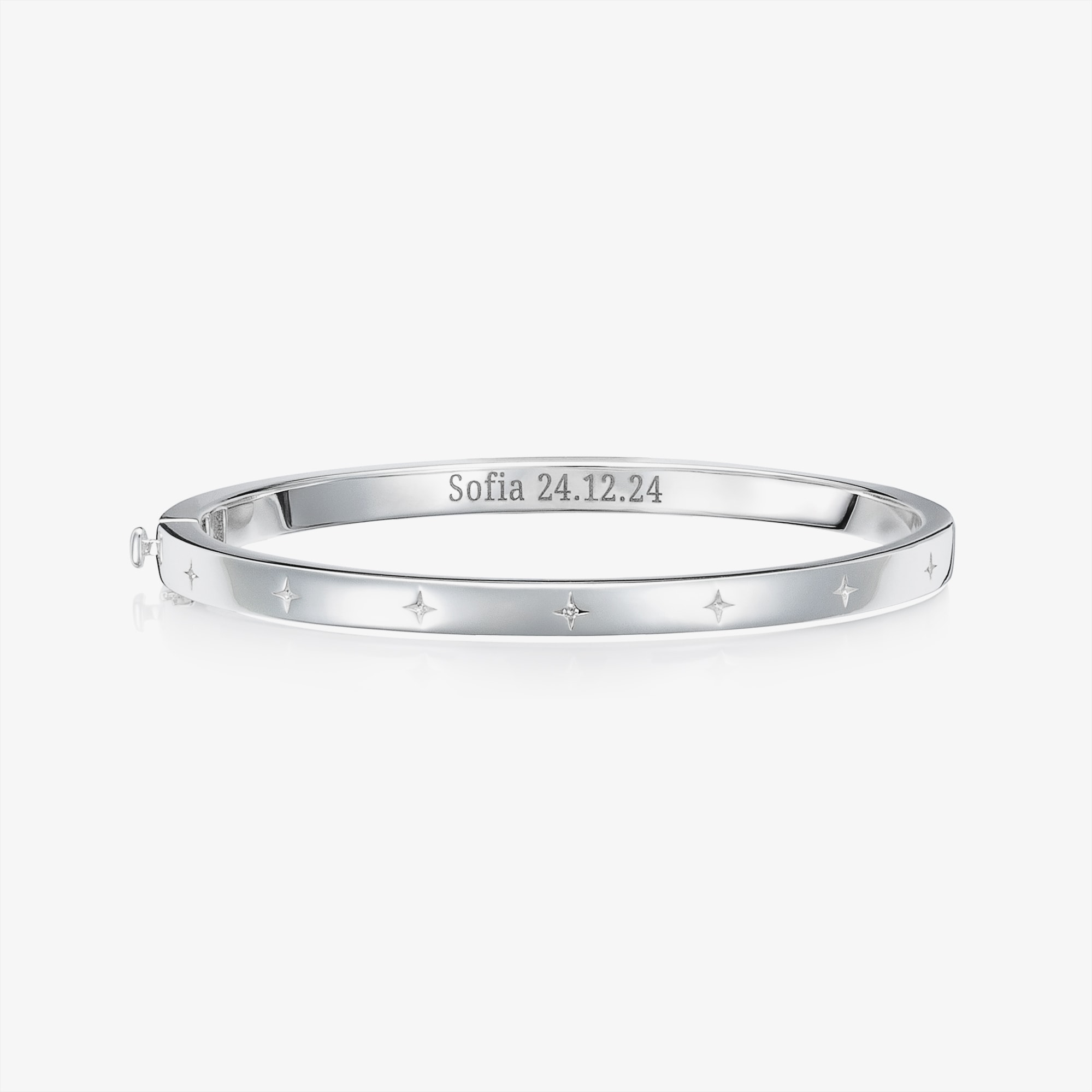 Silver Personalised Diamond Bangle - View 1