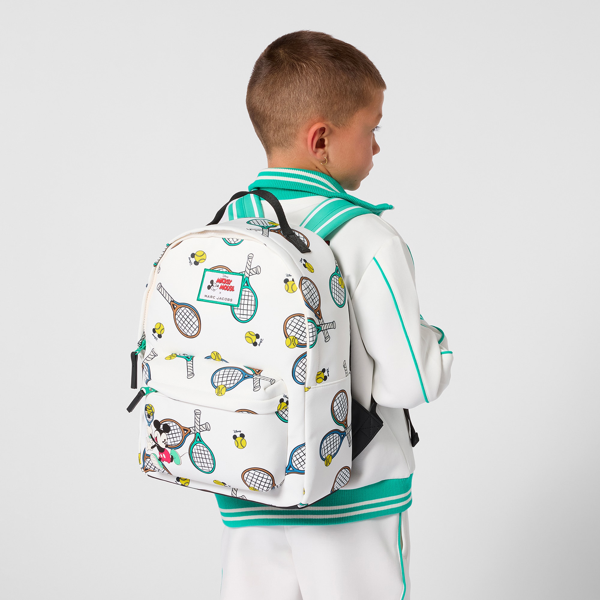 White Mickey Mouse Tennis Racquet Print Backpack (36cm) - View 2