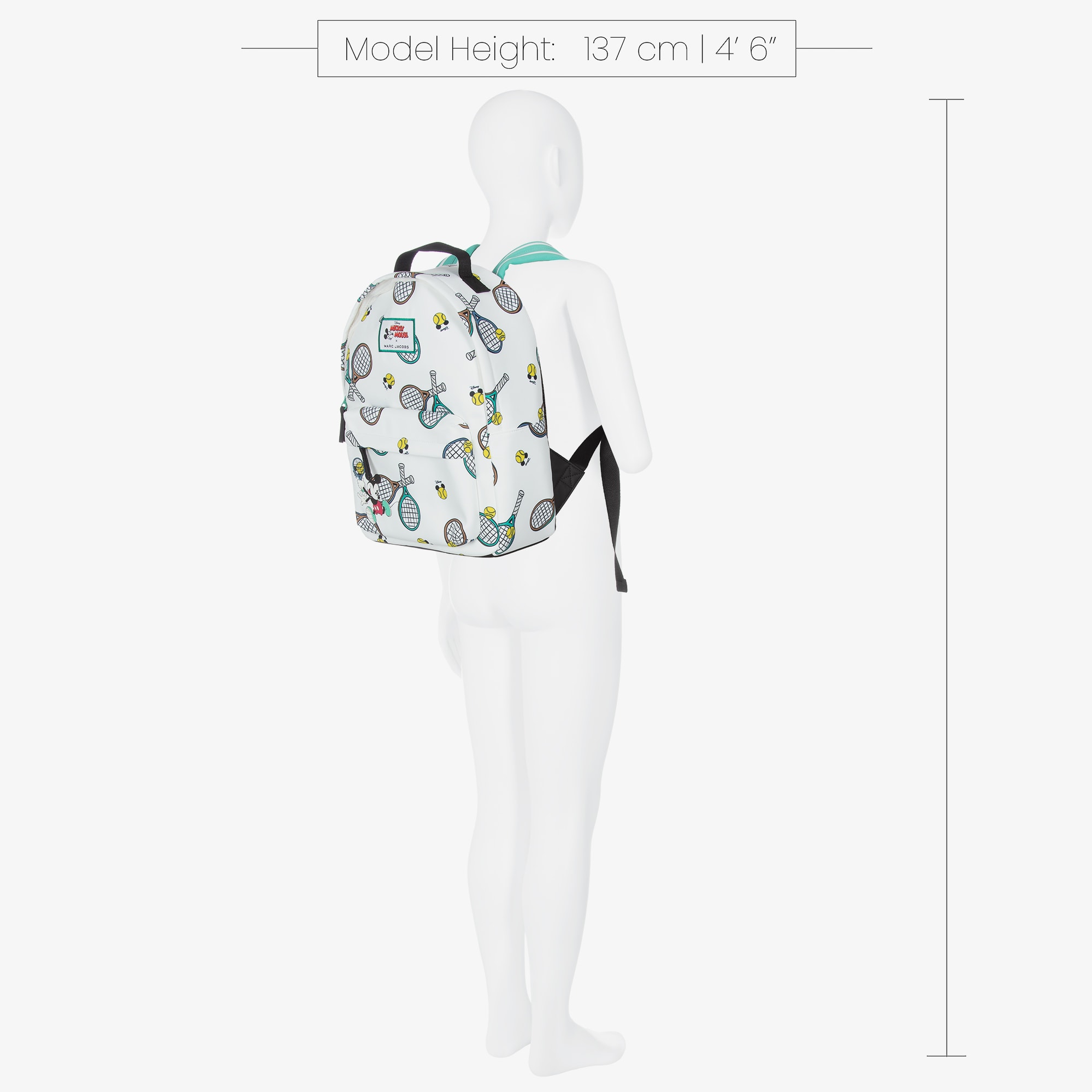 White Mickey Mouse Tennis Racquet Print Backpack (36cm) - View 3