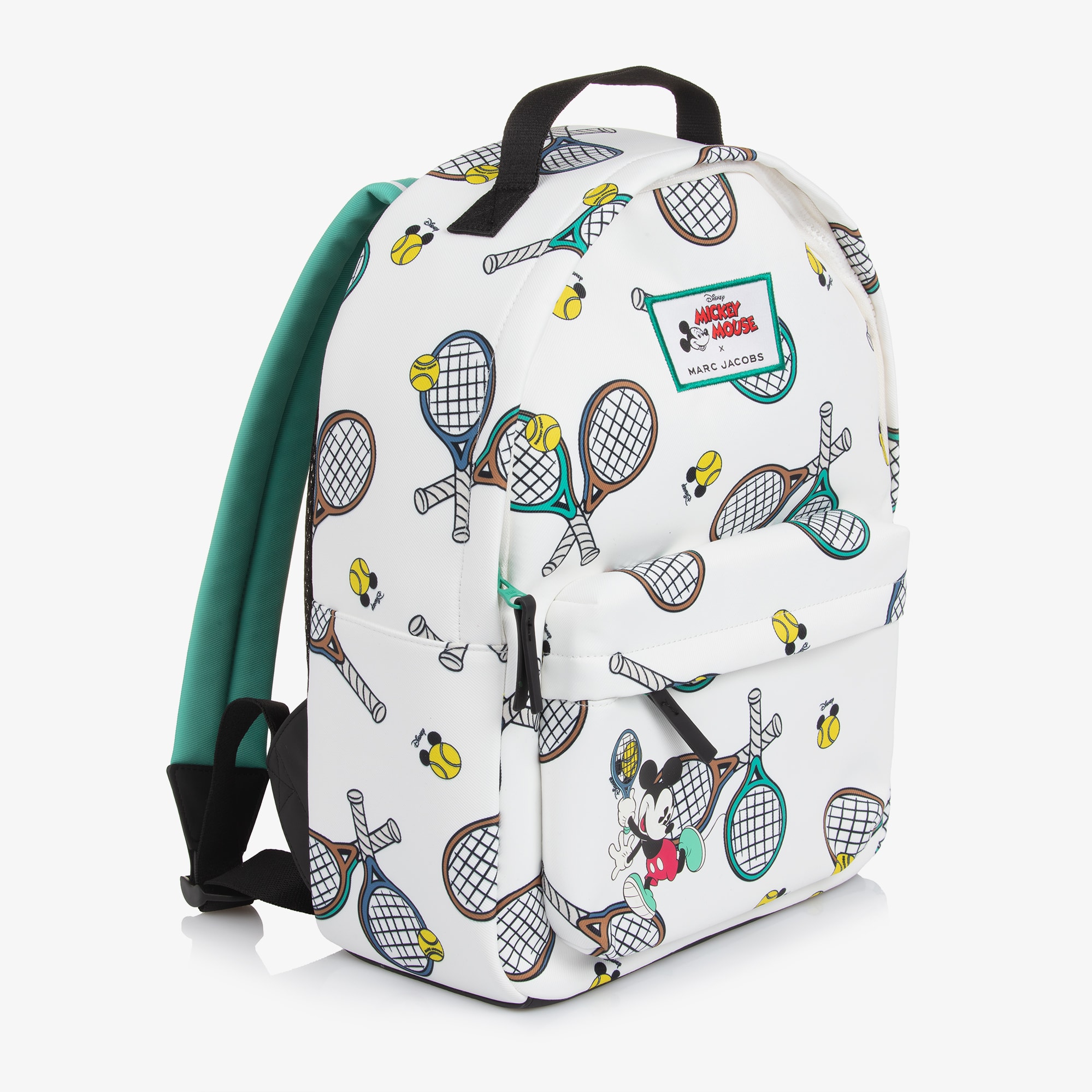 White Mickey Mouse Tennis Racquet Print Backpack (36cm) - View 4