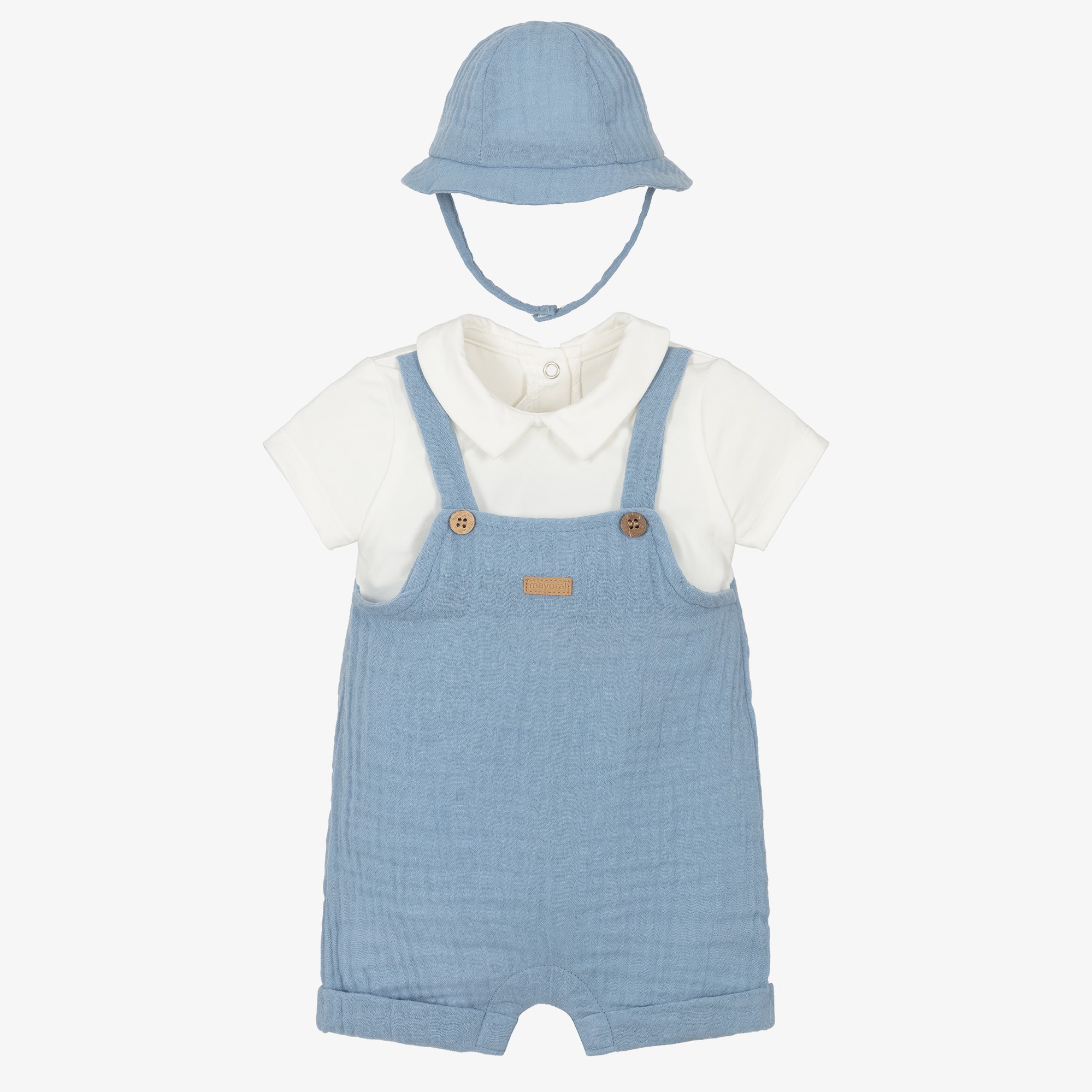 Baby Boys Blue Muslin Shortie & Hat Set - View 1