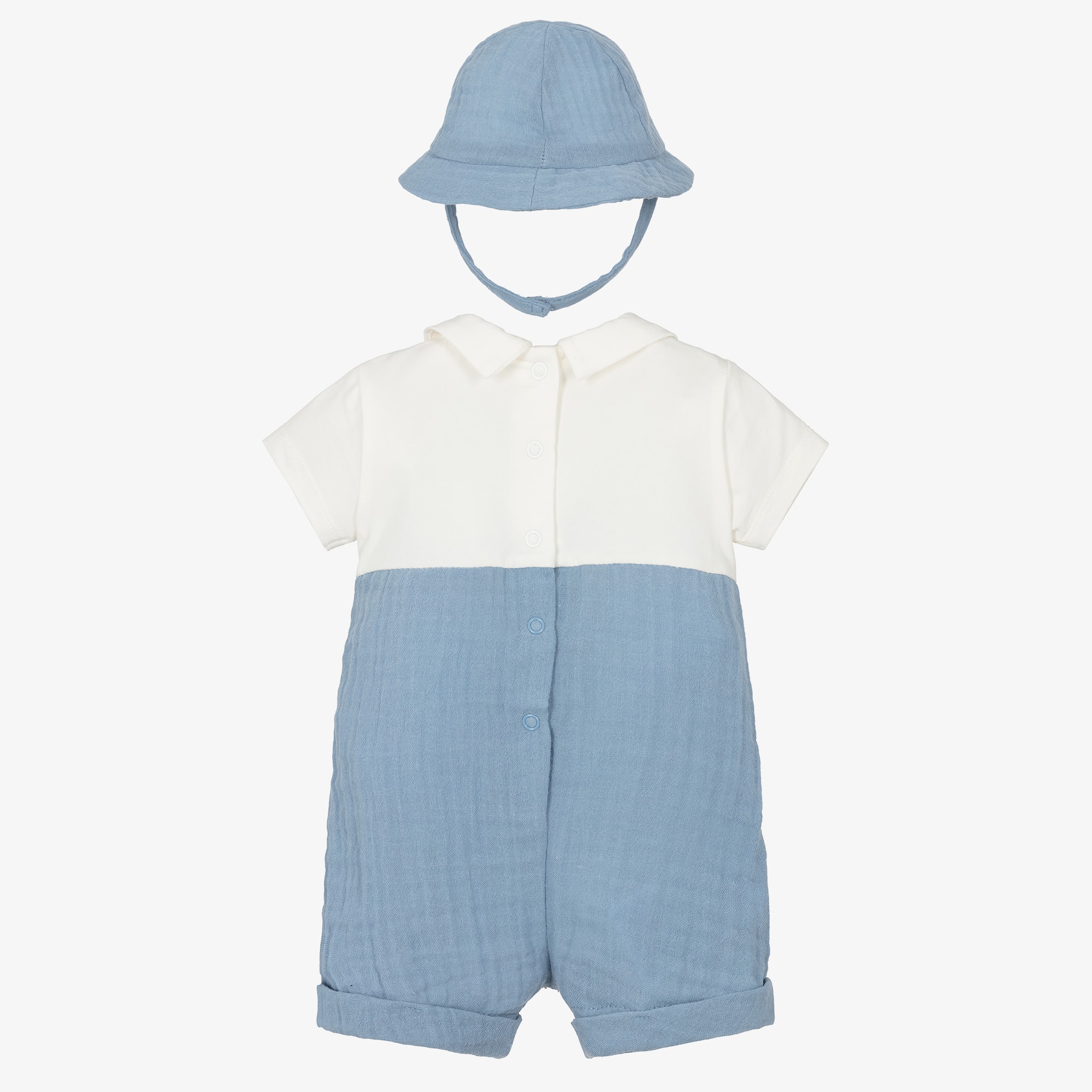 Baby Boys Blue Muslin Shortie & Hat Set - View 2