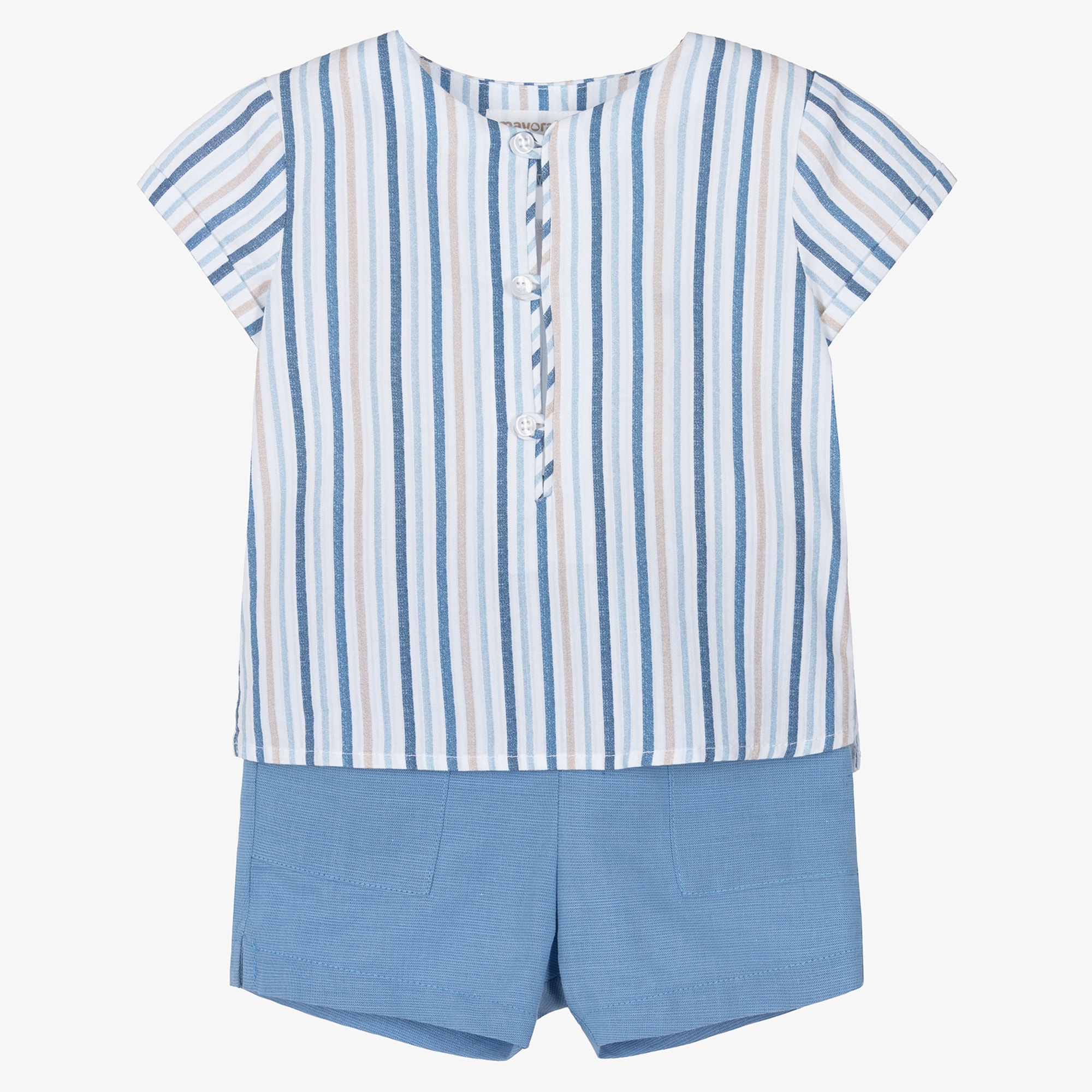 Baby Boys Blue Stripe Shorts Set - View 1