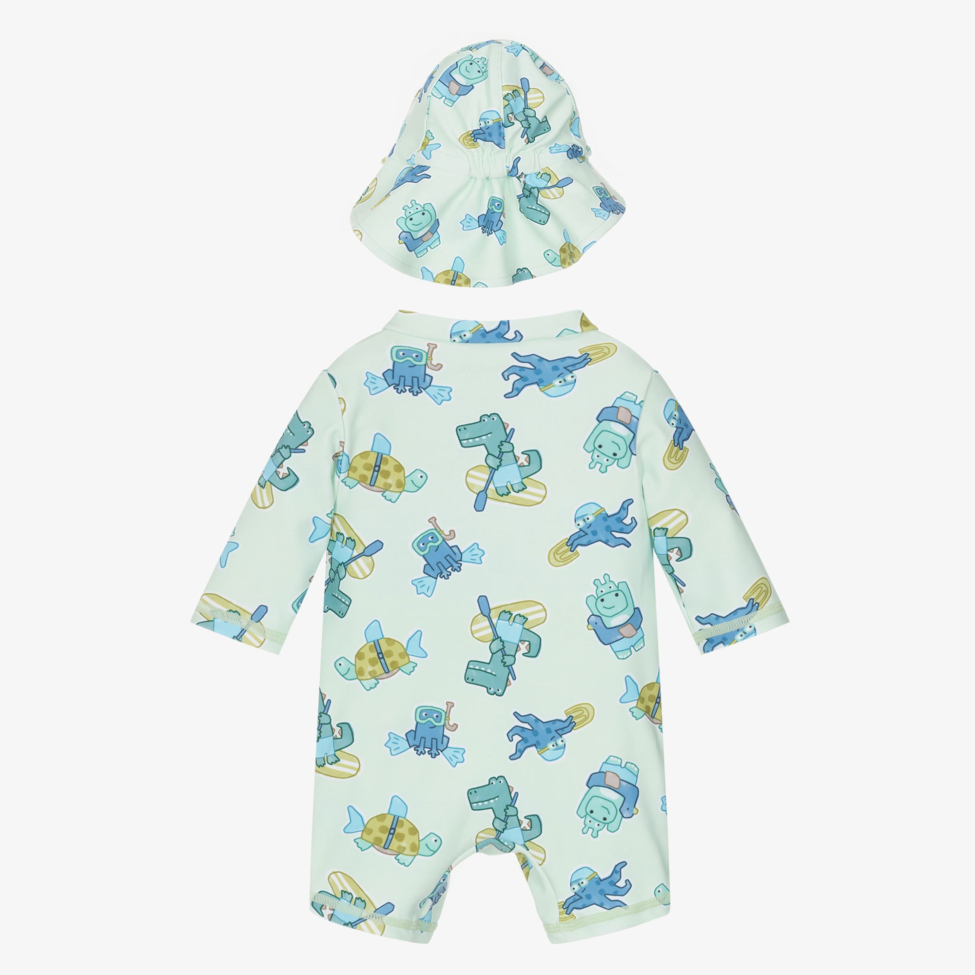 Baby Boys Green Animal Print Sun Suit Set (UPF40+) - View 2