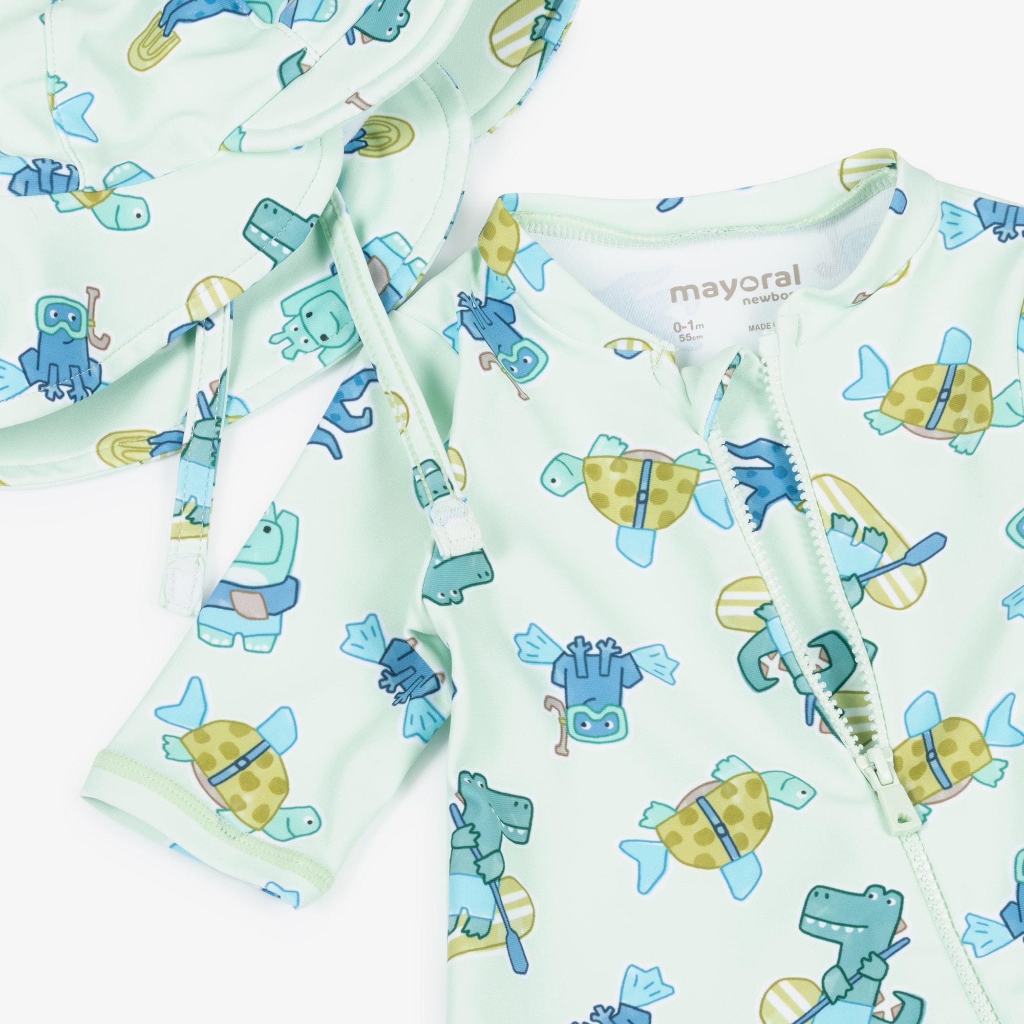 Baby Boys Green Animal Print Sun Suit Set (UPF40+) - View 3