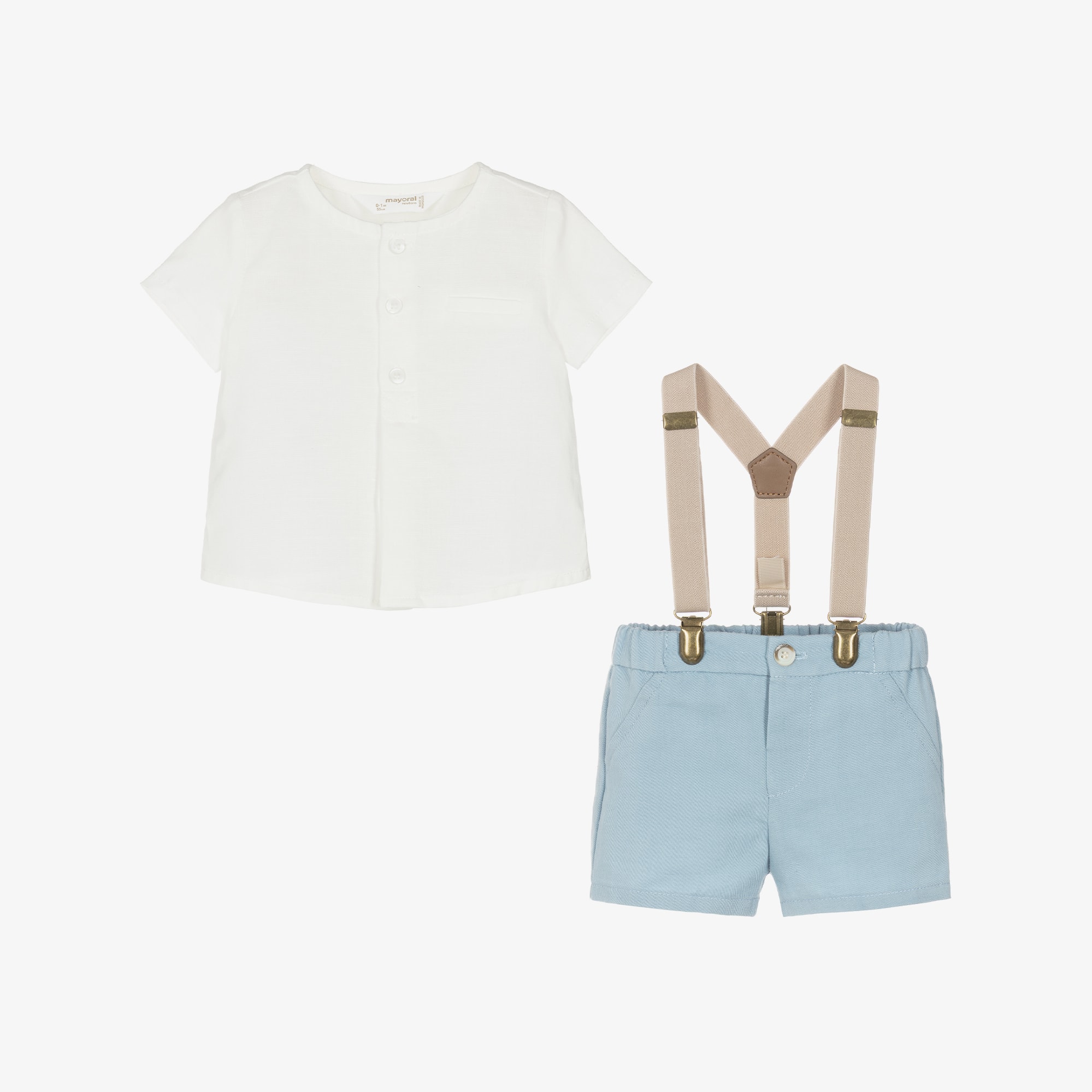 Baby Boys Ivory & Beige Shorts Set with Braces - View 2