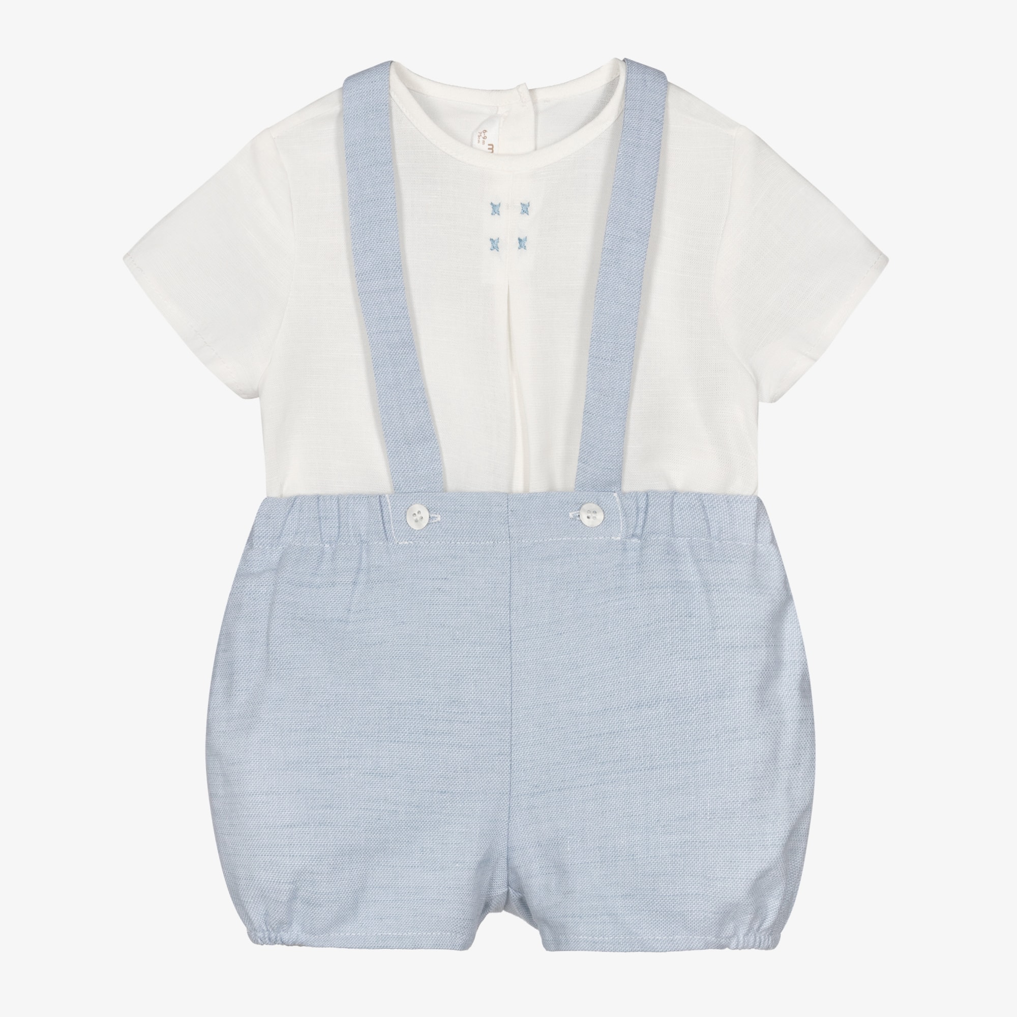 Baby Boys Ivory & Beige Shorts Set with Shoulder Straps - View 1
