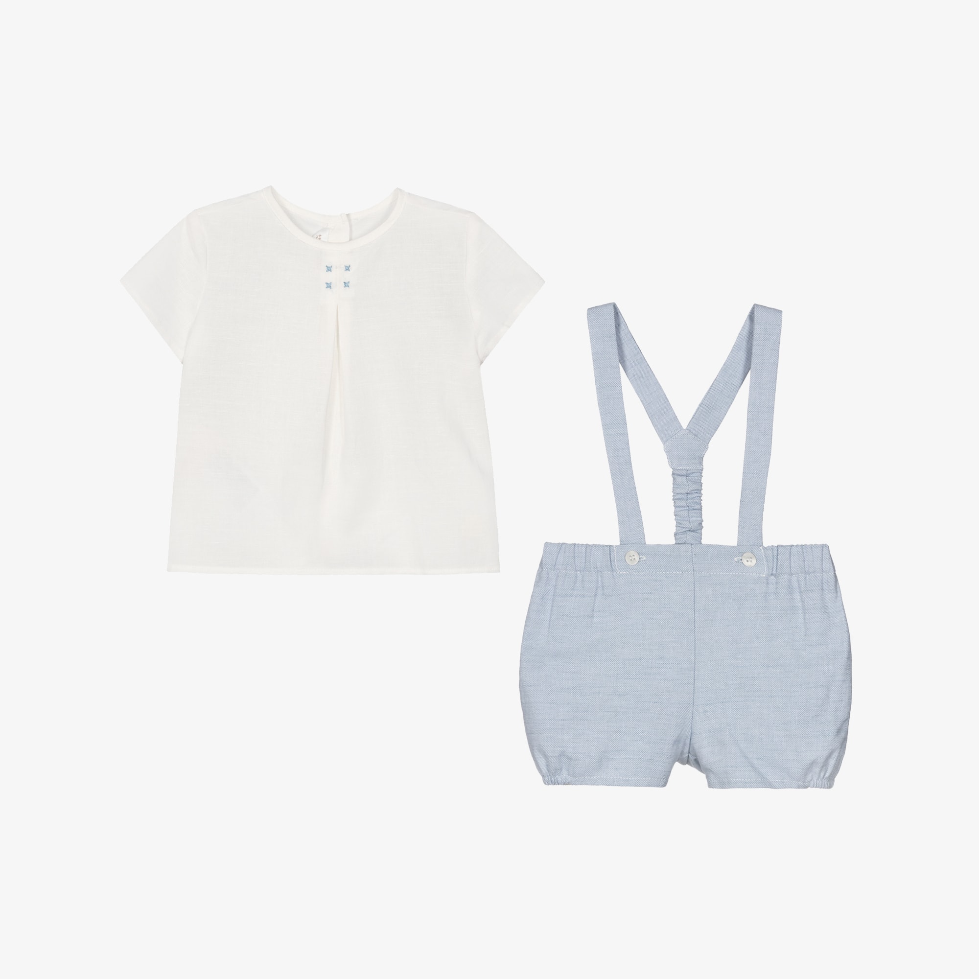 Baby Boys Ivory & Beige Shorts Set with Shoulder Straps - View 2