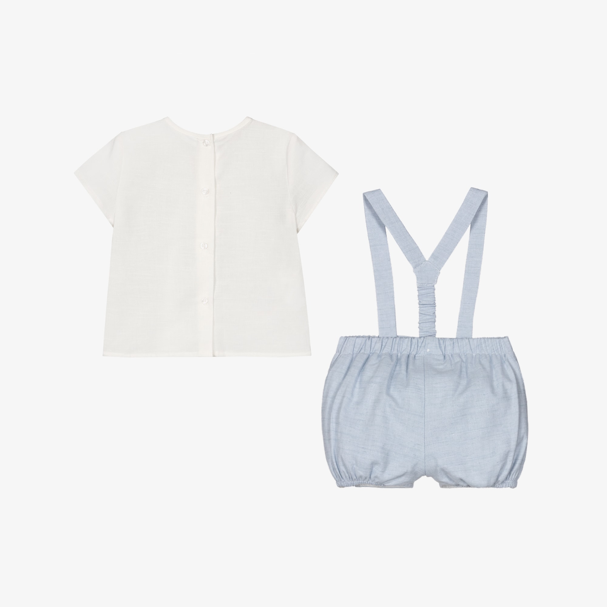 Baby Boys Ivory & Beige Shorts Set with Shoulder Straps - View 3