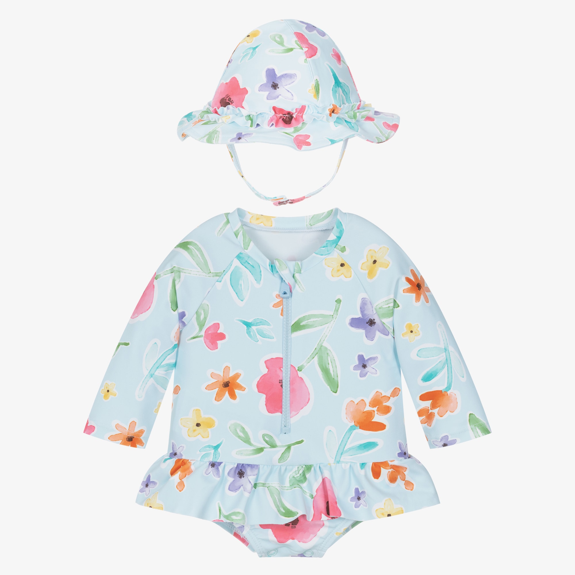 Baby Girls Blue Floral Swim Set (UPF40+) - View 1