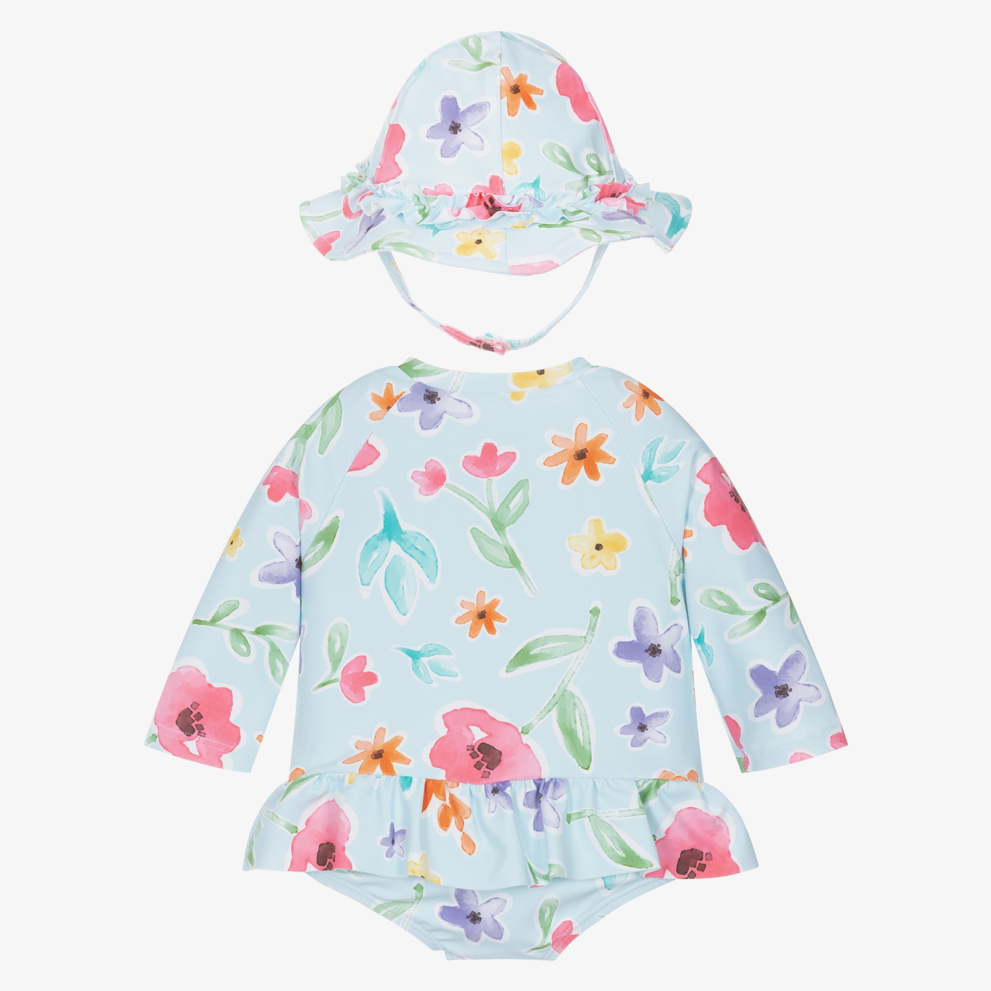 Baby Girls Blue Floral Swim Set (UPF40+) - View 2