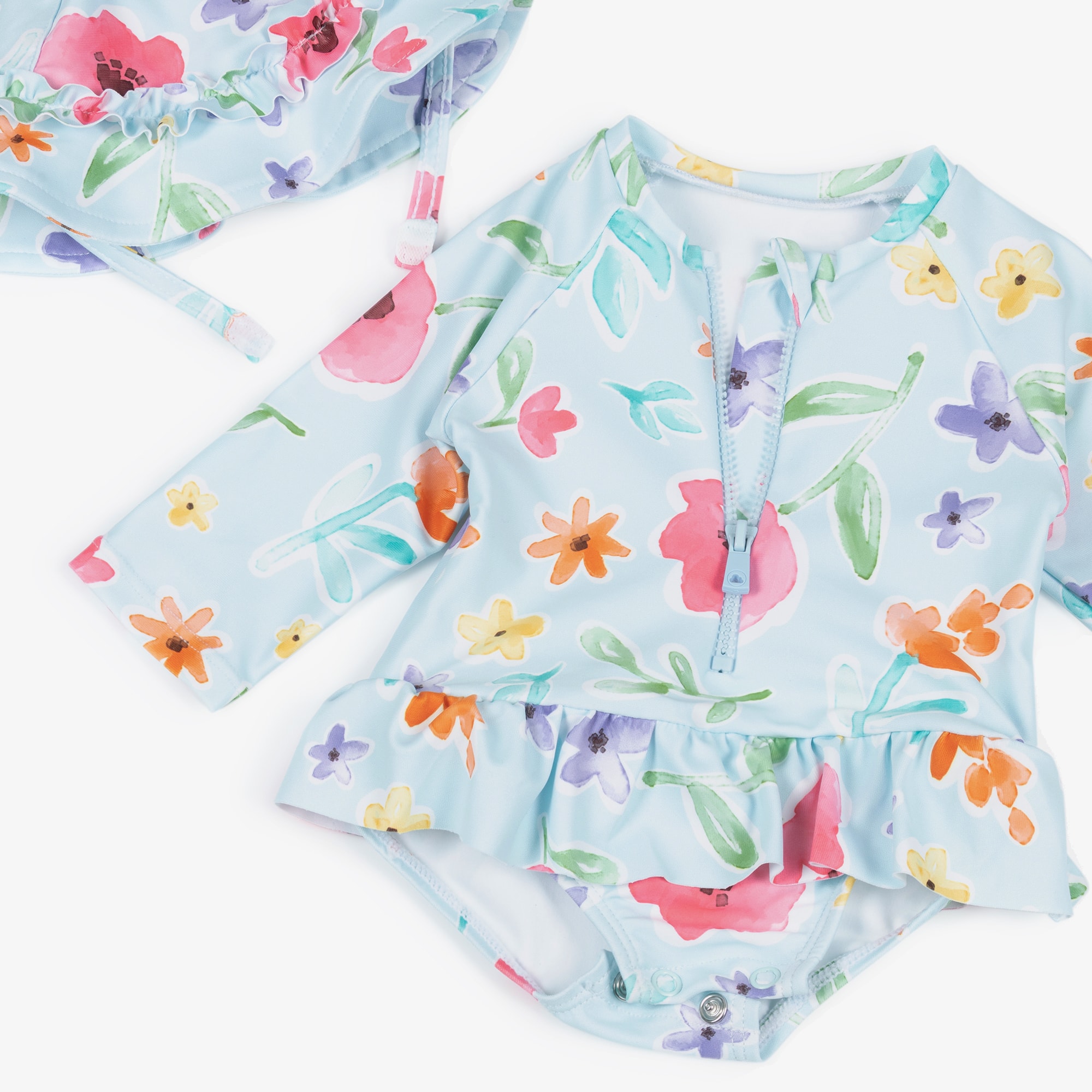 Baby Girls Blue Floral Swim Set (UPF40+) - View 3