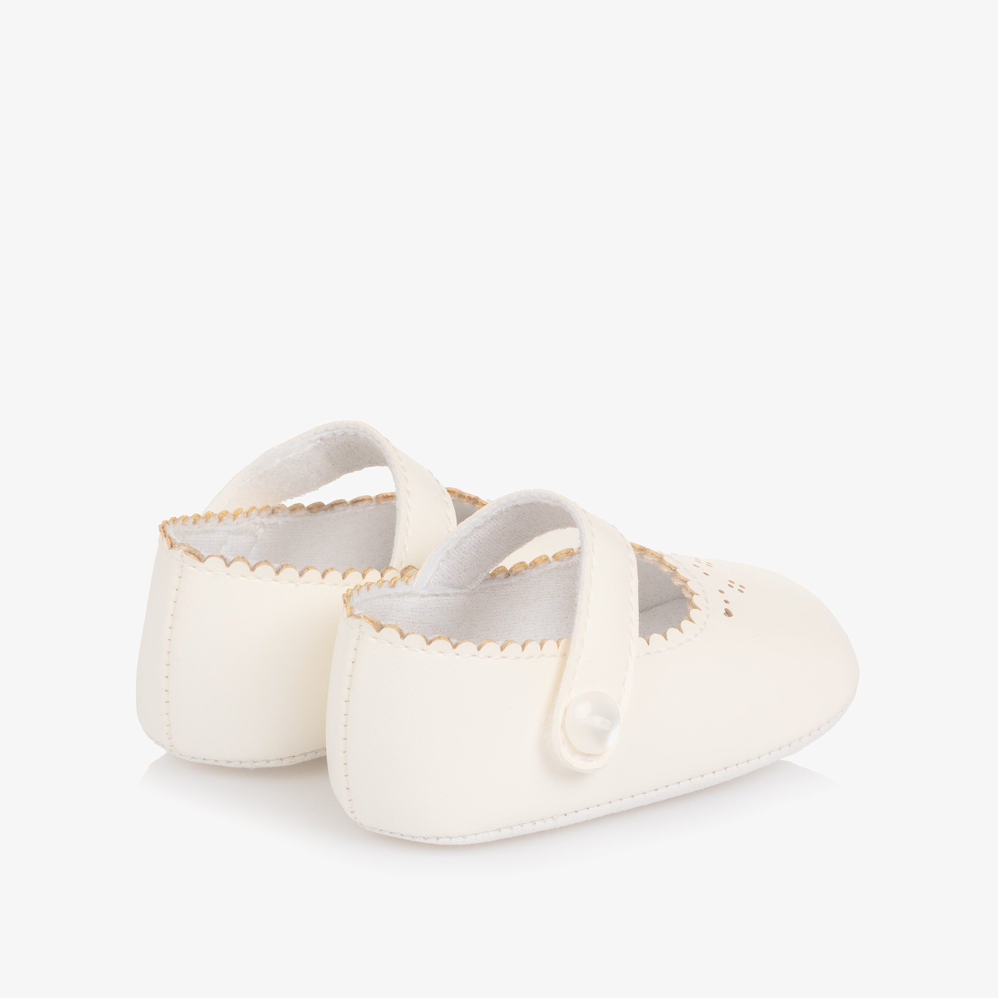 Baby Girls White Faux Leather Pre-Walker Shoes with Cutwork - View 3