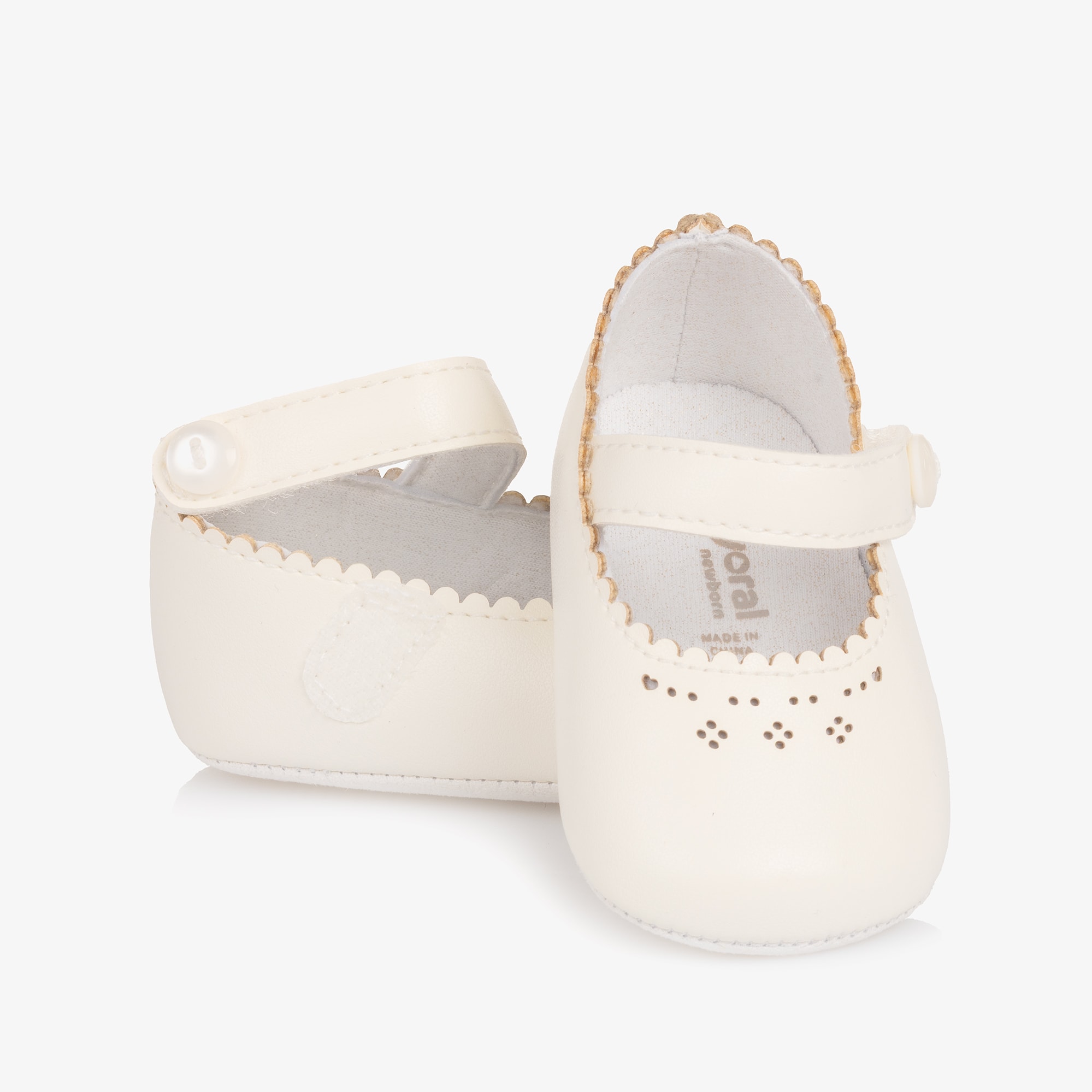 Baby Girls White Faux Leather Pre-Walker Shoes with Cutwork - View 5