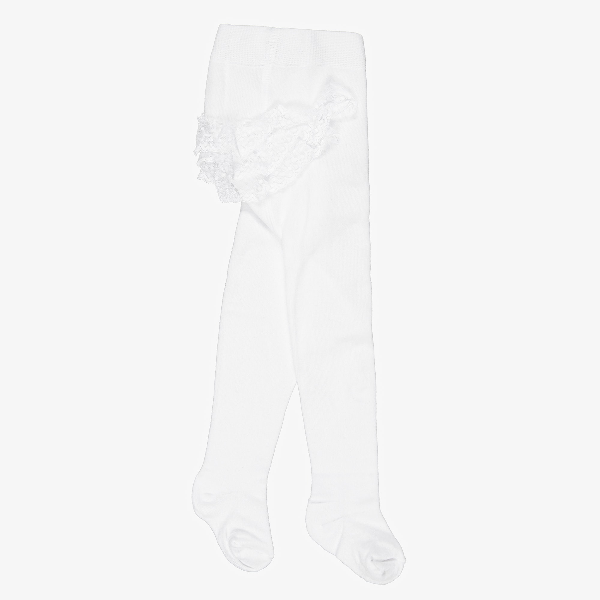 Baby Girls White Tights with Lace Ruffle - View 1