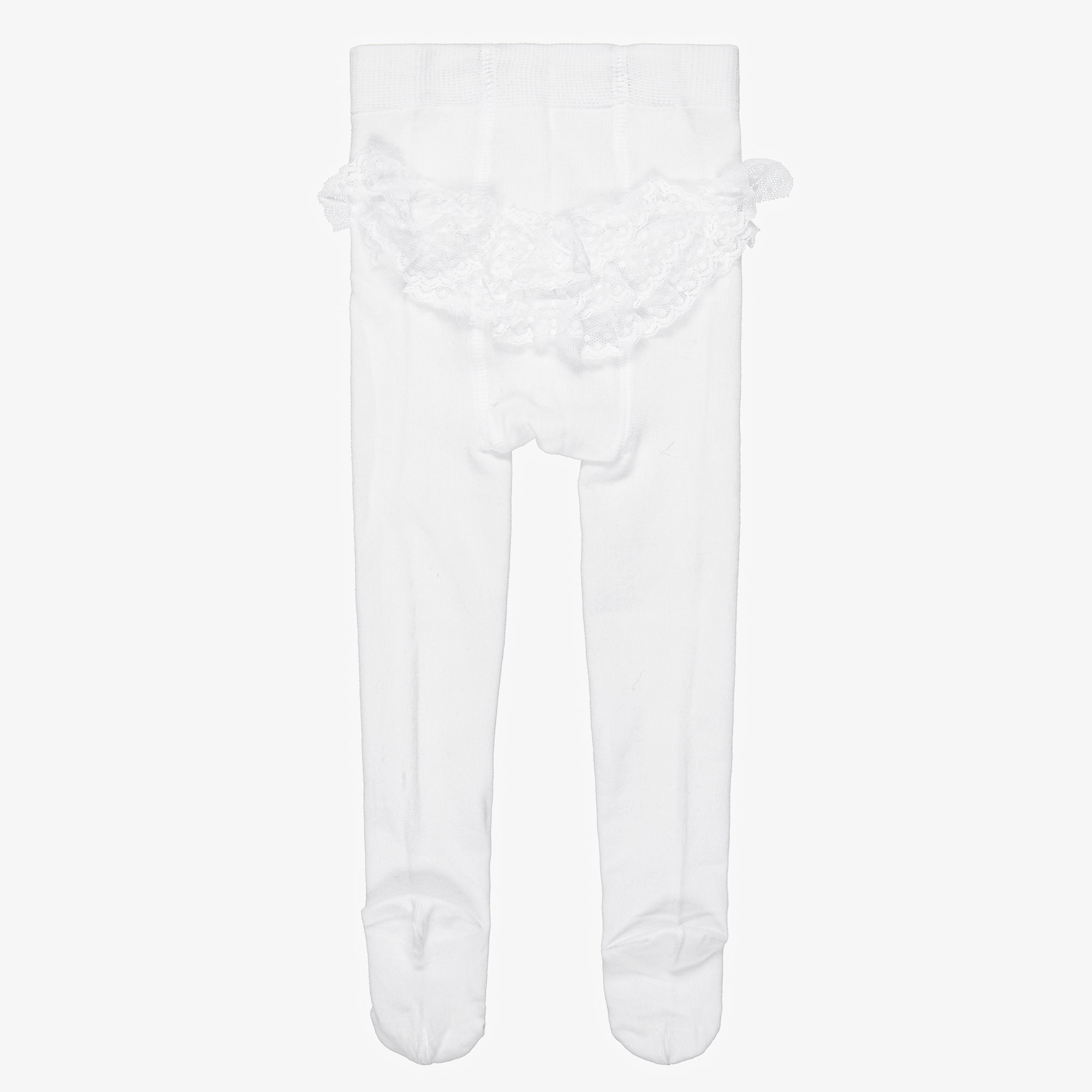 Baby Girls White Tights with Lace Ruffle - View 2