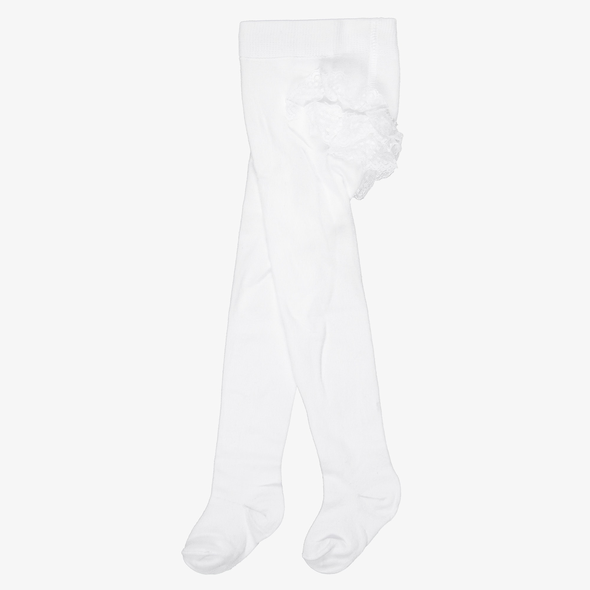 Baby Girls White Tights with Lace Ruffle - View 3