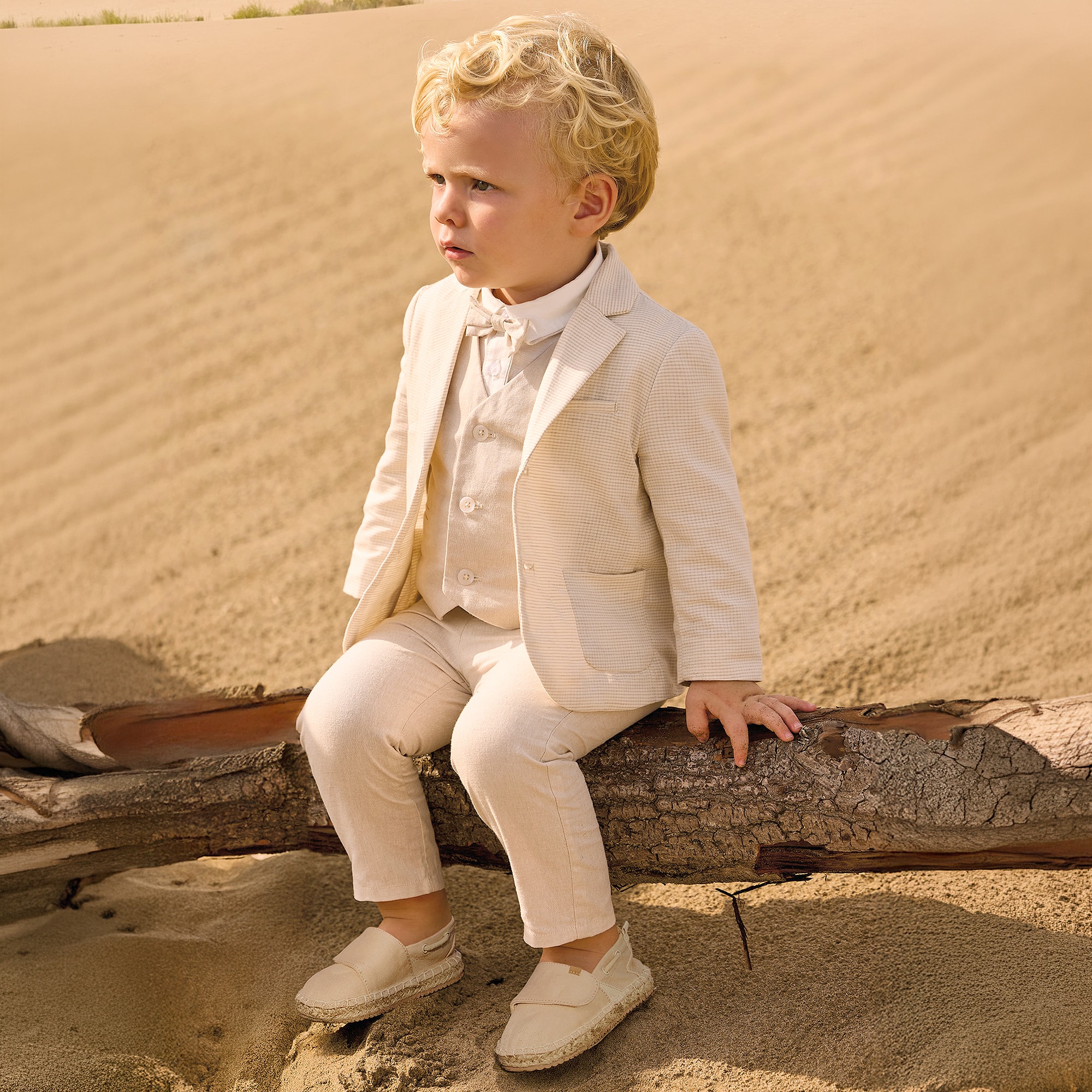 Boys Blue Cotton & Linen Trousers - View 2