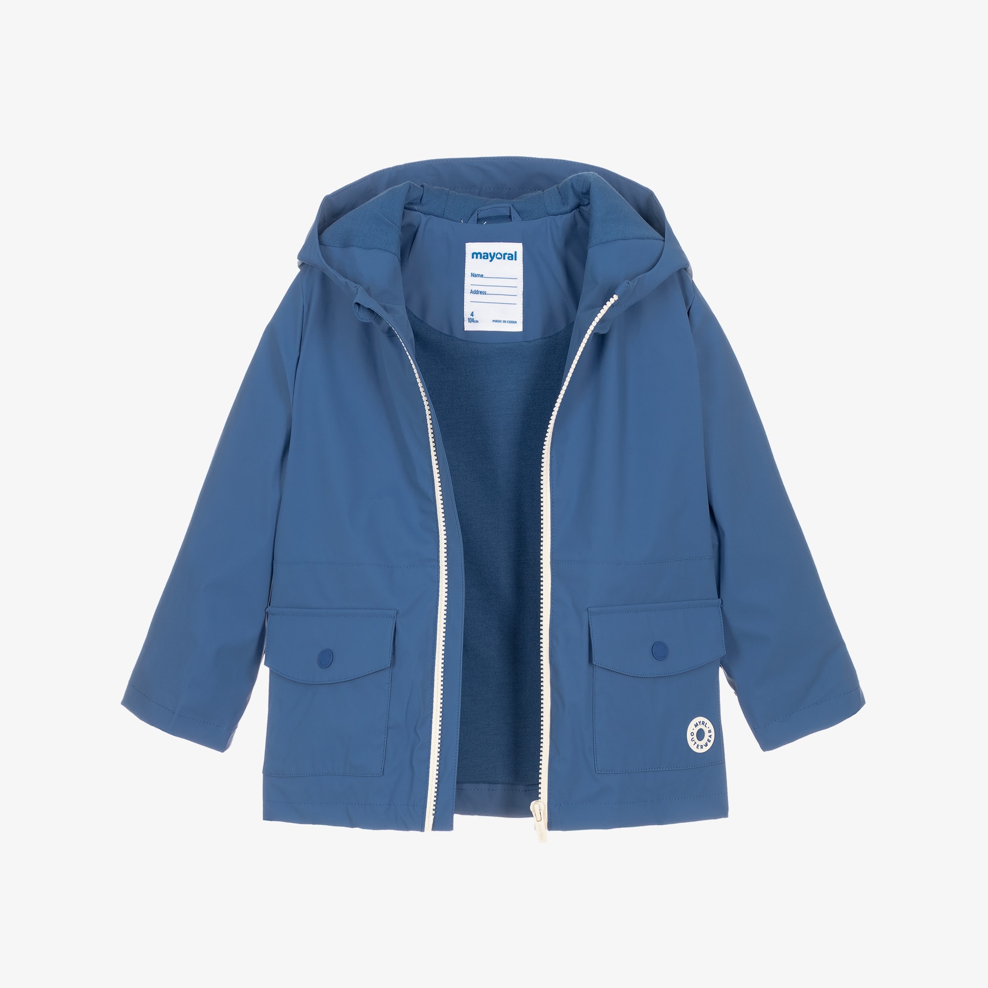 Boys Cobalt Blue Zip-Up Raincoat - View 3