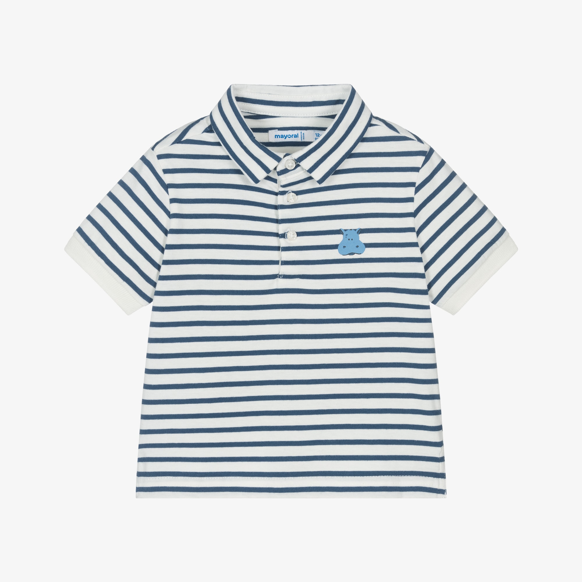 Boys Ivory & Blue Striped Cotton Polo Shirt - View 1