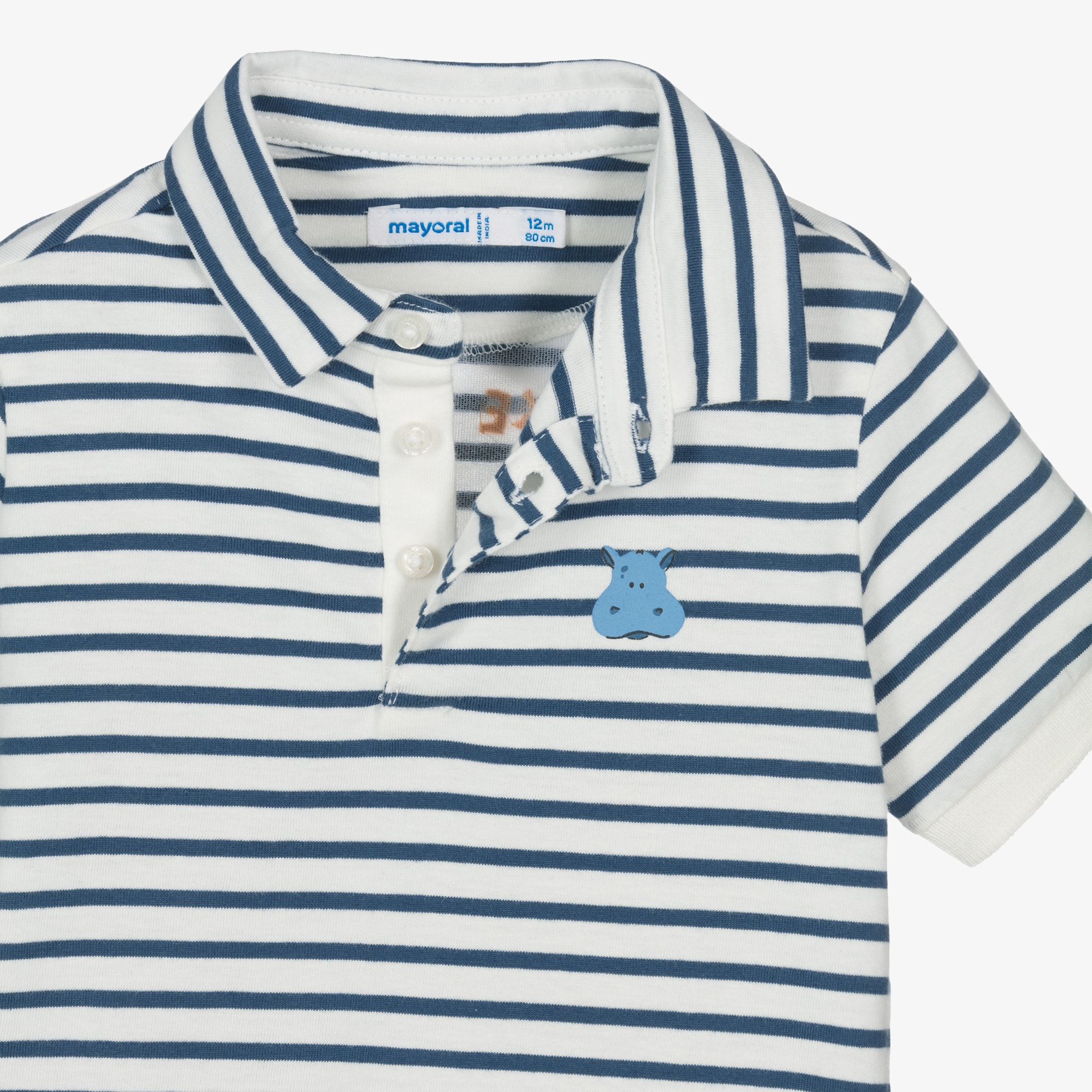 Boys Ivory & Blue Striped Cotton Polo Shirt - View 3