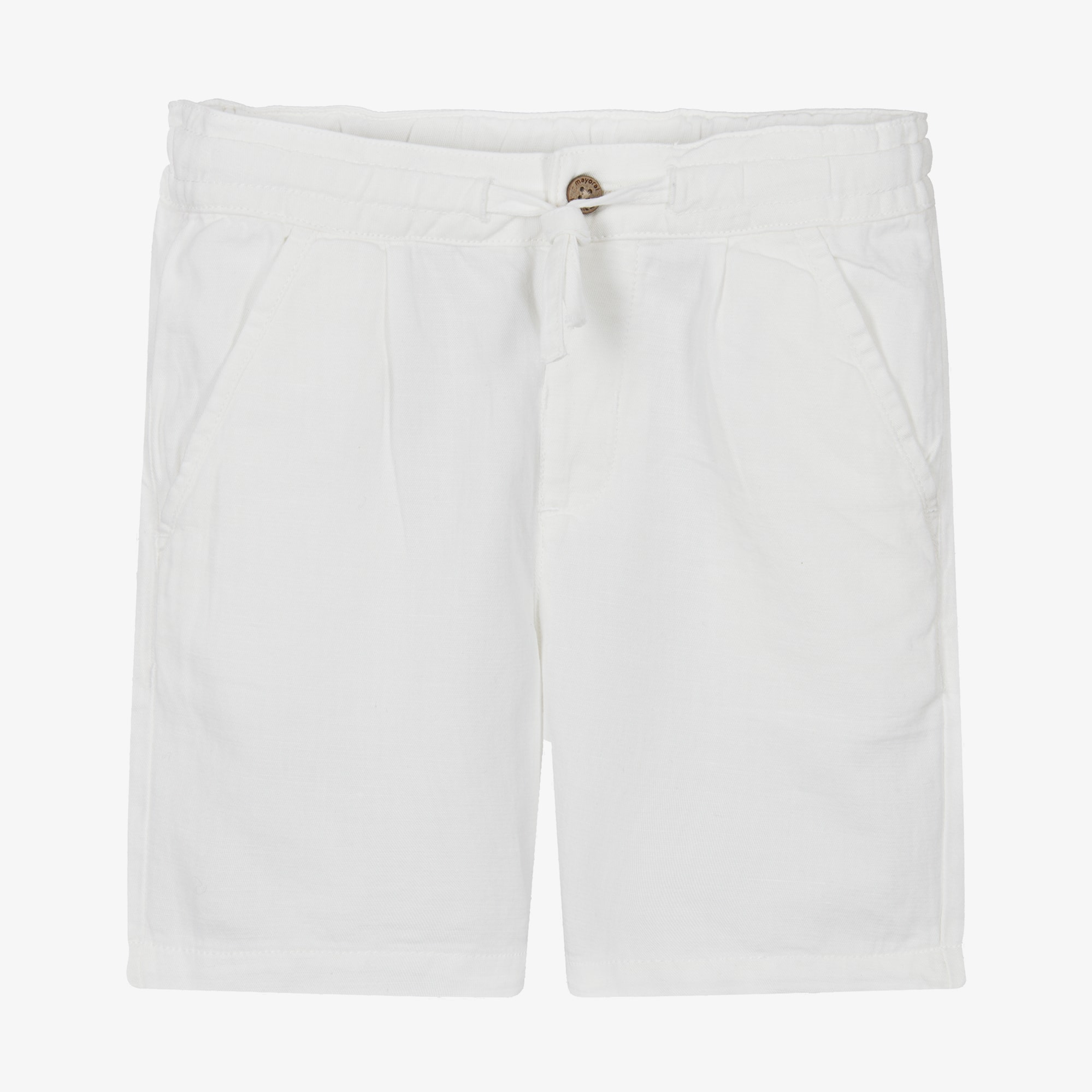Boys Ivory Cotton Drawstring Shorts - View 1