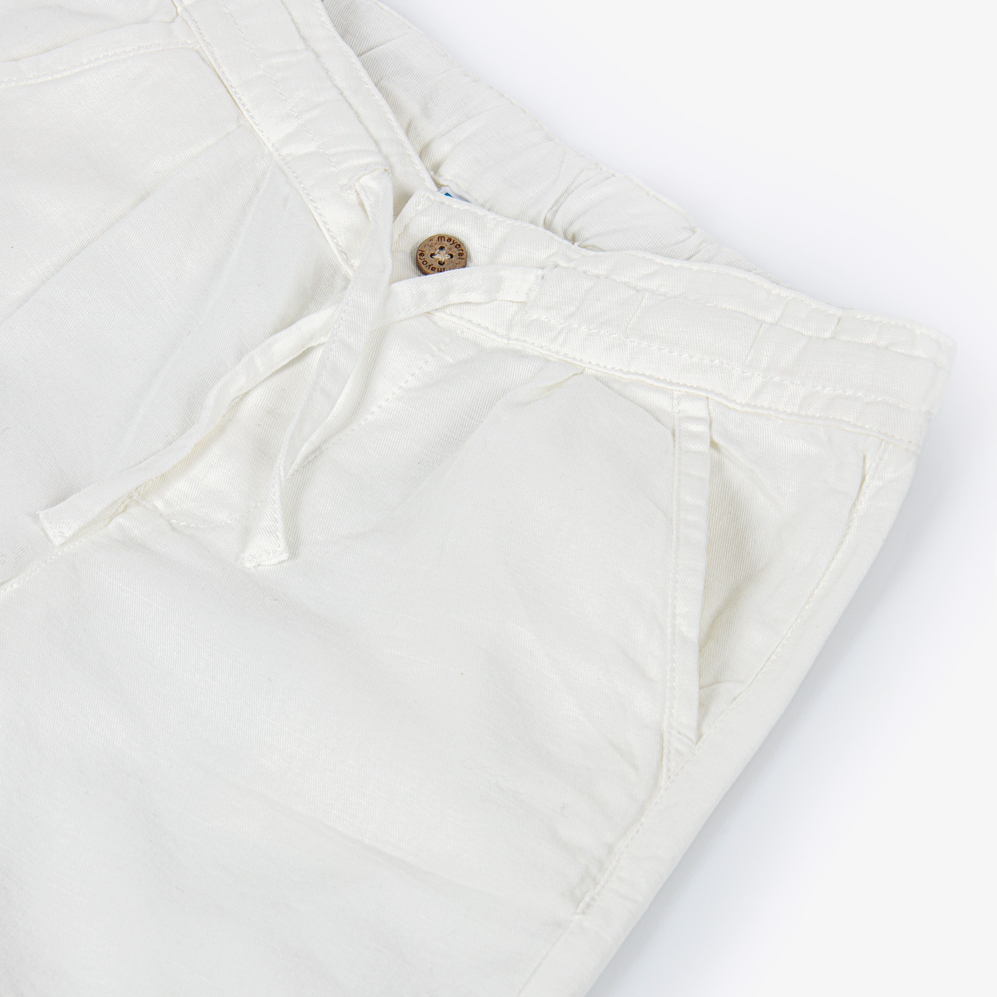 Boys Ivory Cotton Drawstring Shorts - View 4