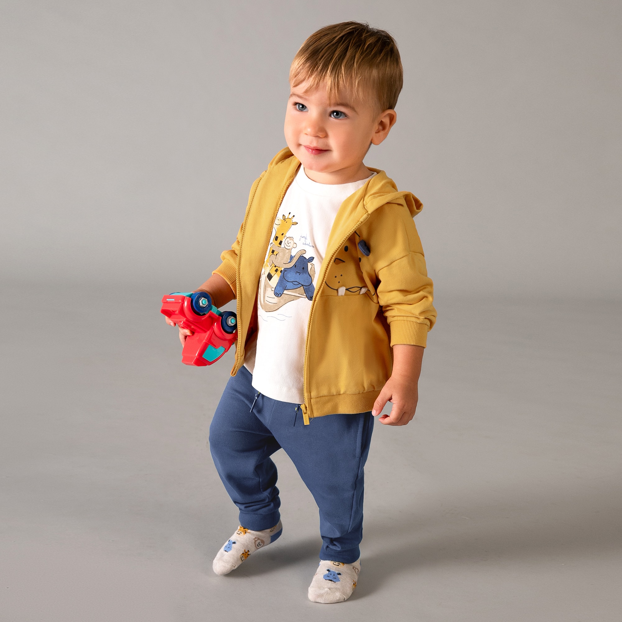 Boys Yellow & Blue Safari Animal Tracksuit Set - View 2