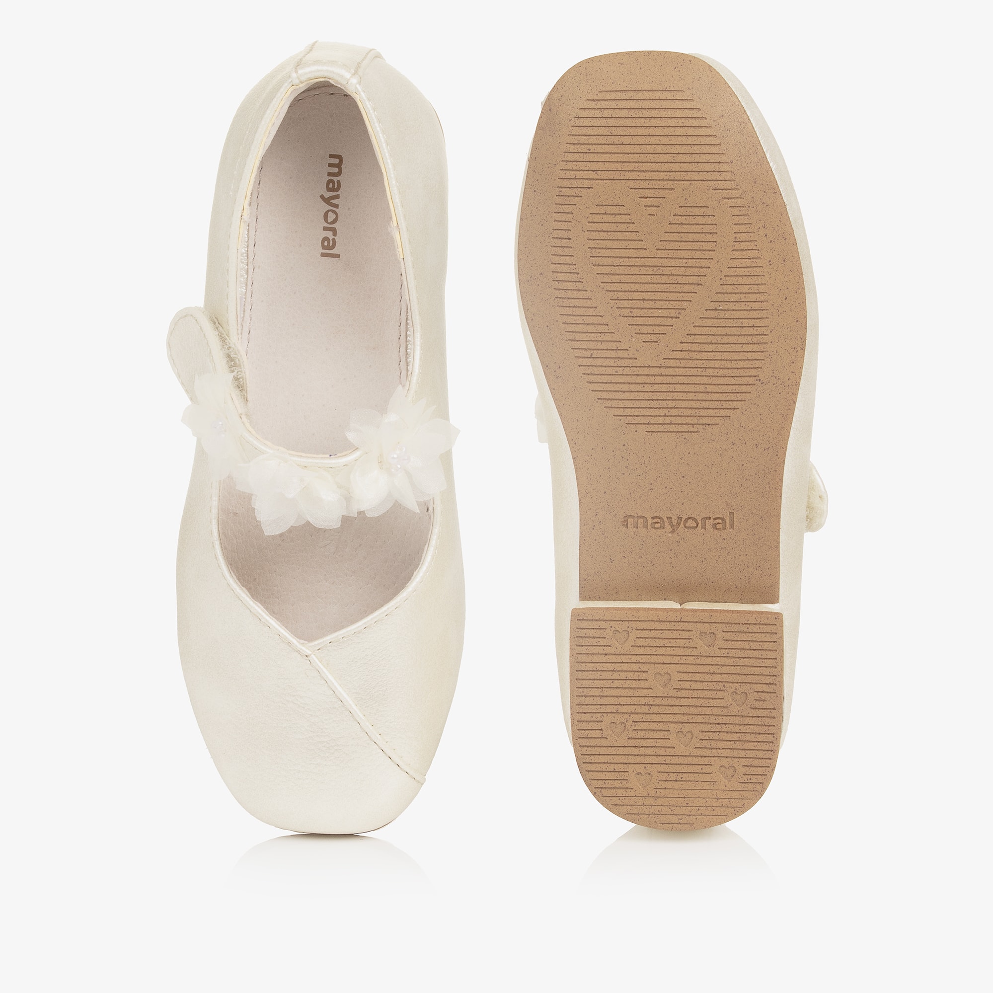 GirIs Ivory Faux Leather Pumps with Floral Velcro Strap - View 3
