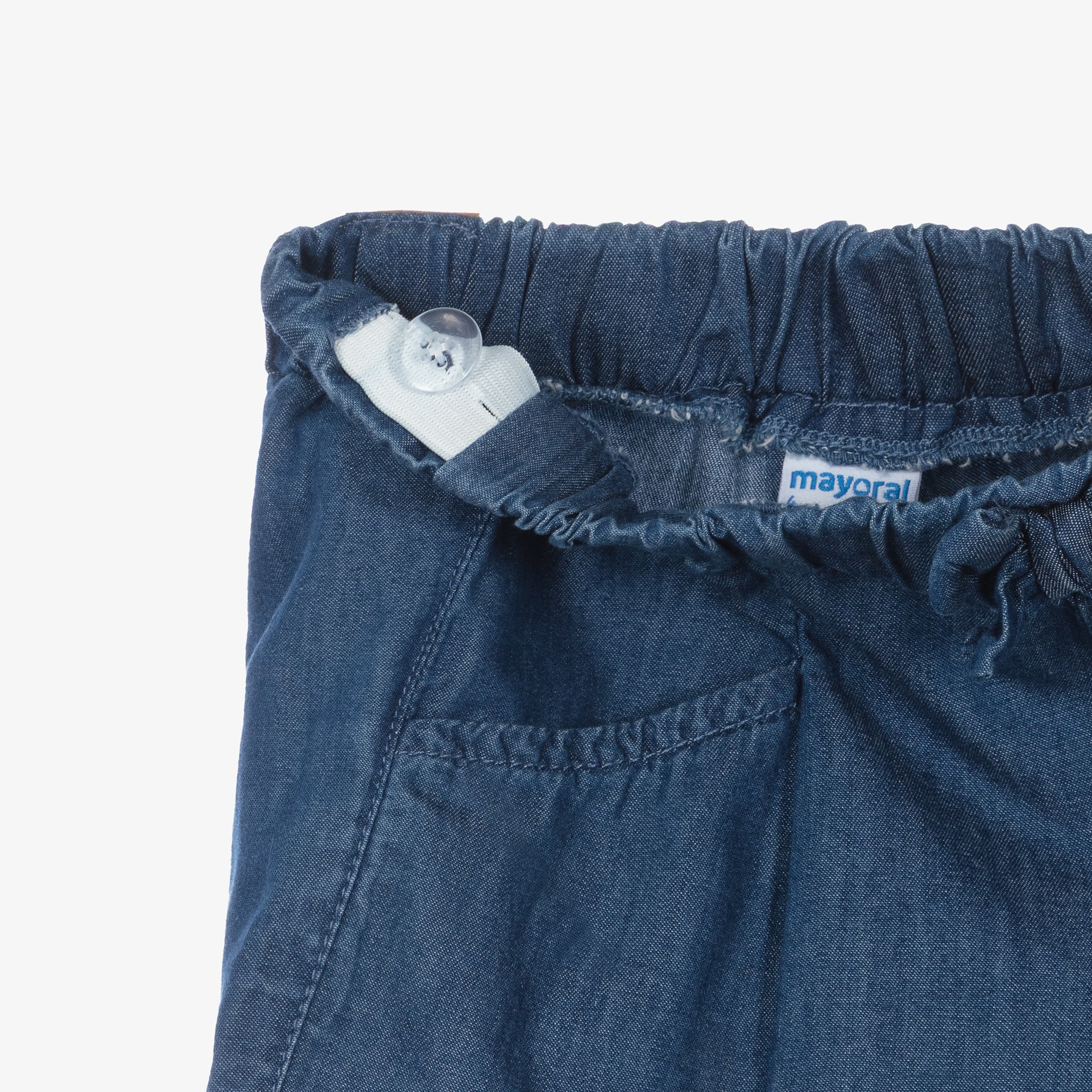 Girls Blue Chambray Shorts with Ruffle Trim - View 3