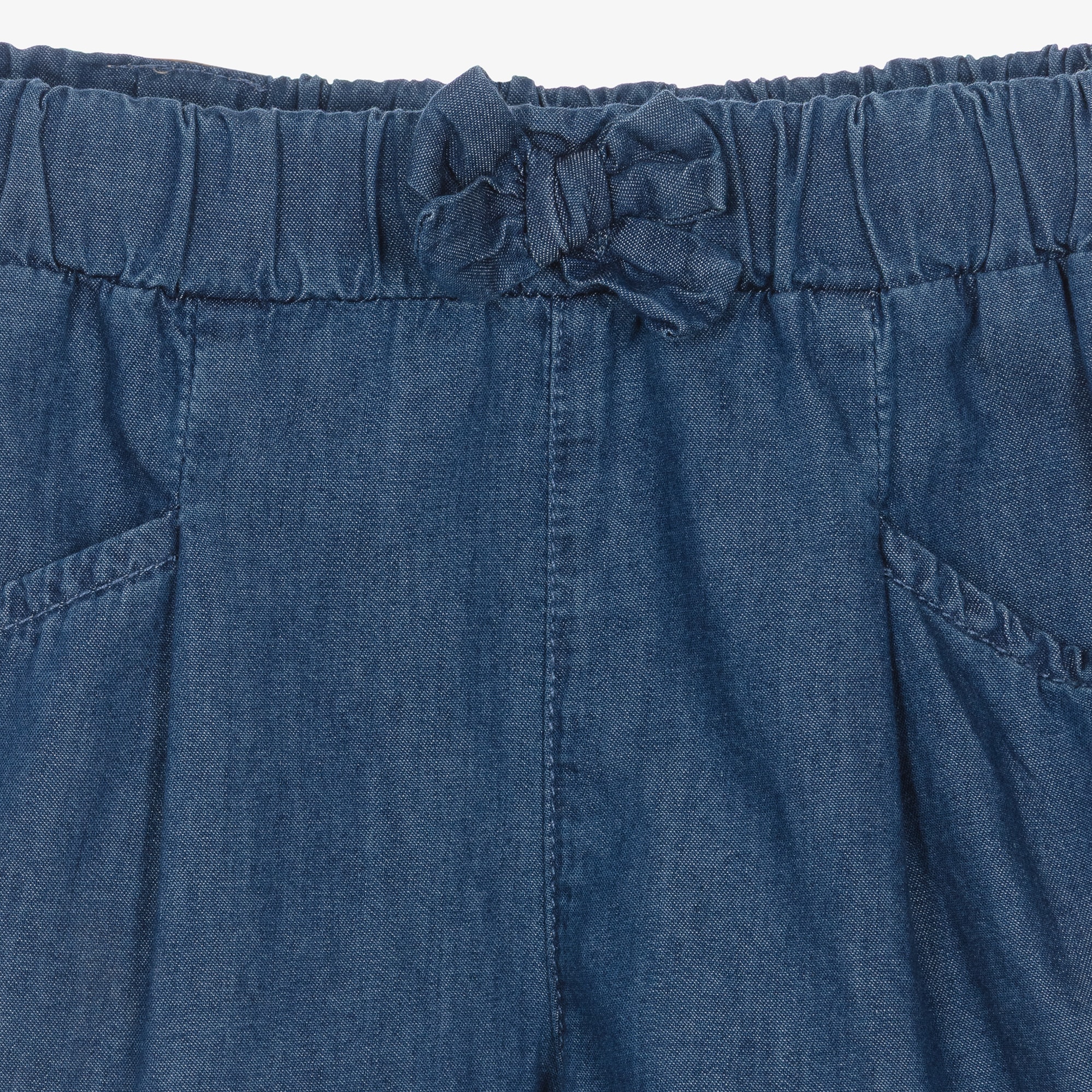 Girls Blue Chambray Shorts with Ruffle Trim - View 4