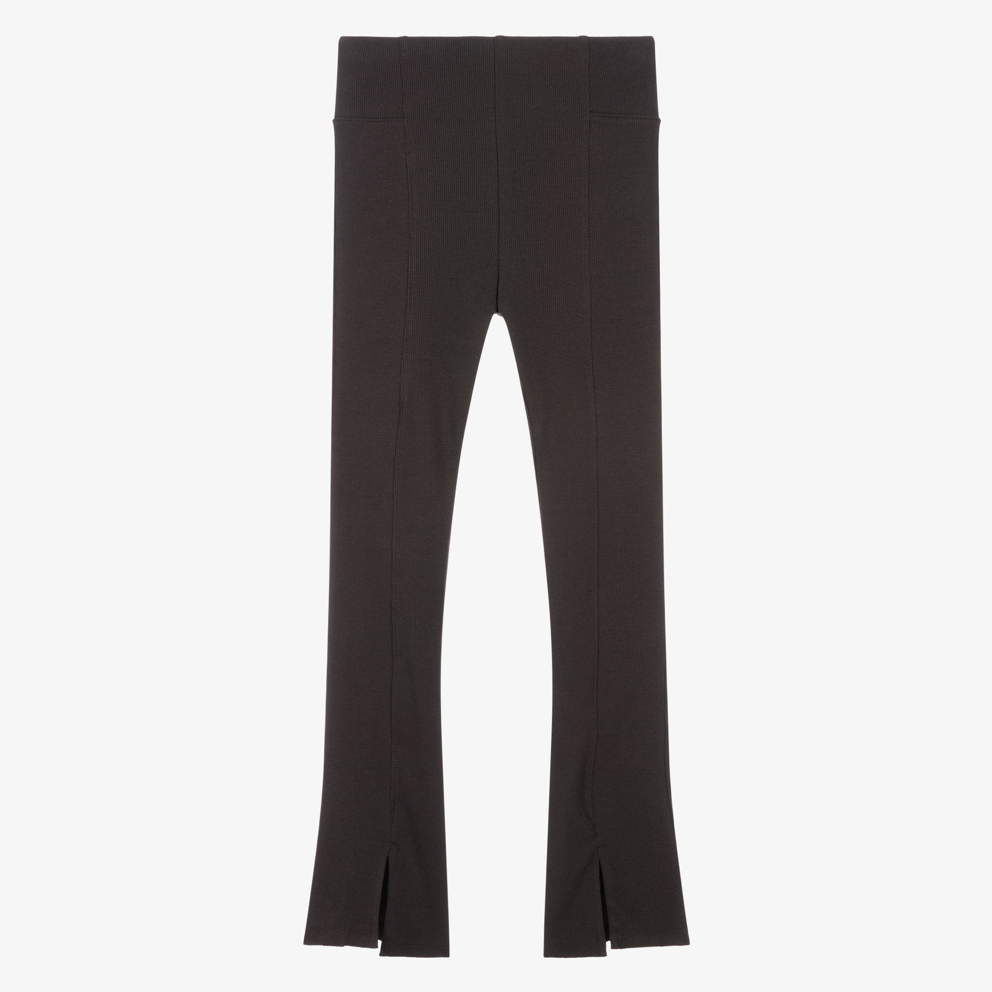 Girls Dark Grey Cotton Ribbed Leggings - View 1