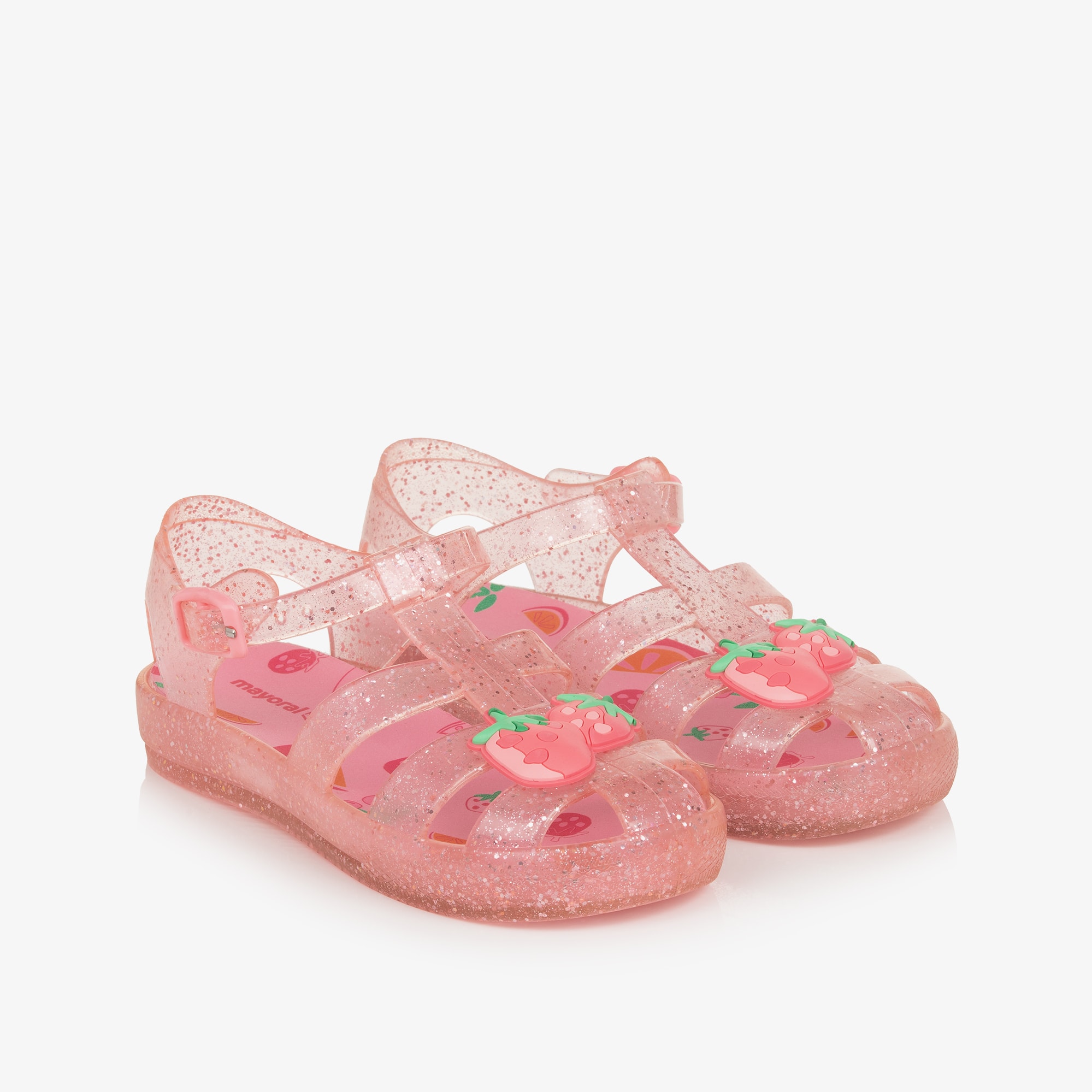 Girls Glittery Pink Strawberry Jelly Shoes - View 1