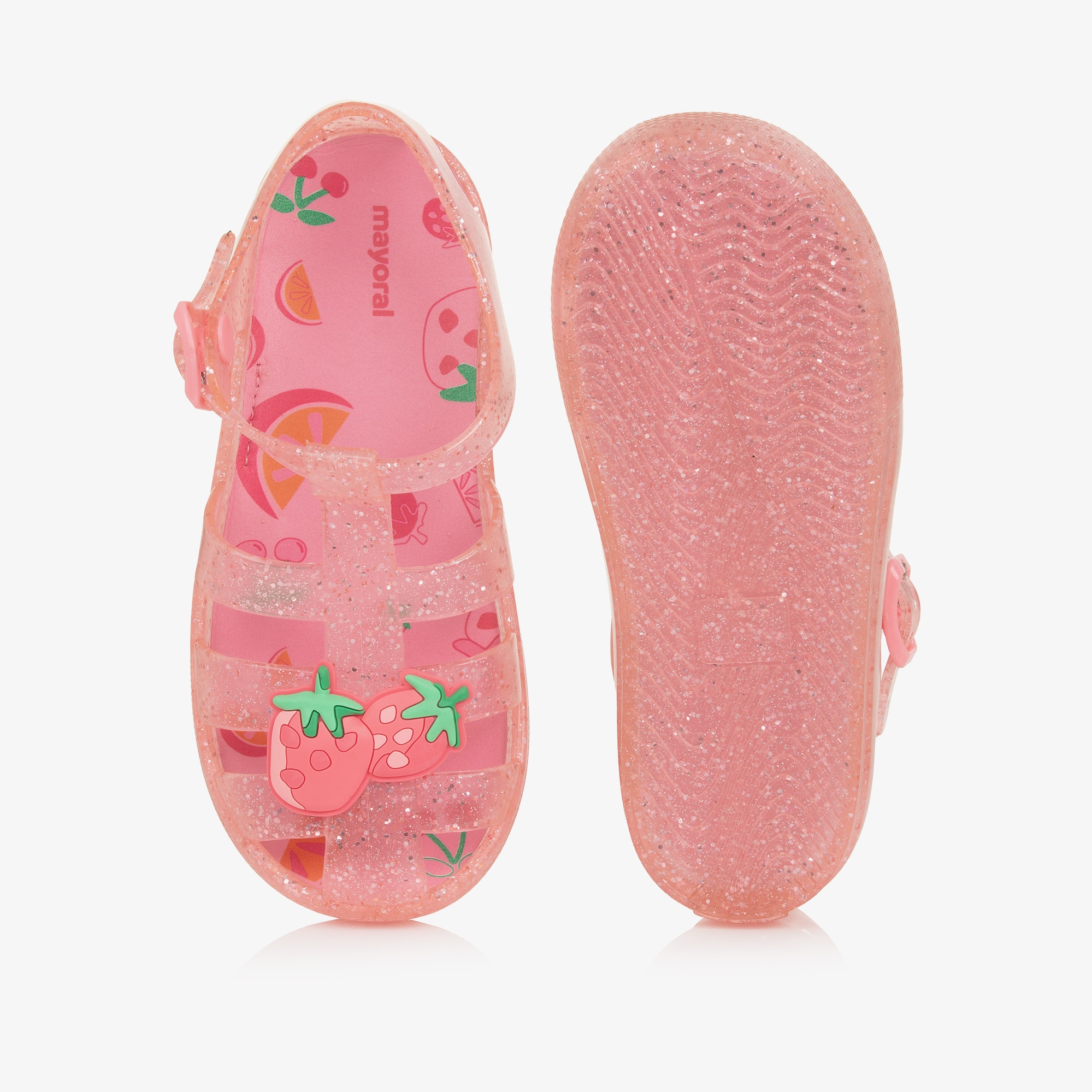 Girls Glittery Pink Strawberry Jelly Shoes - View 3