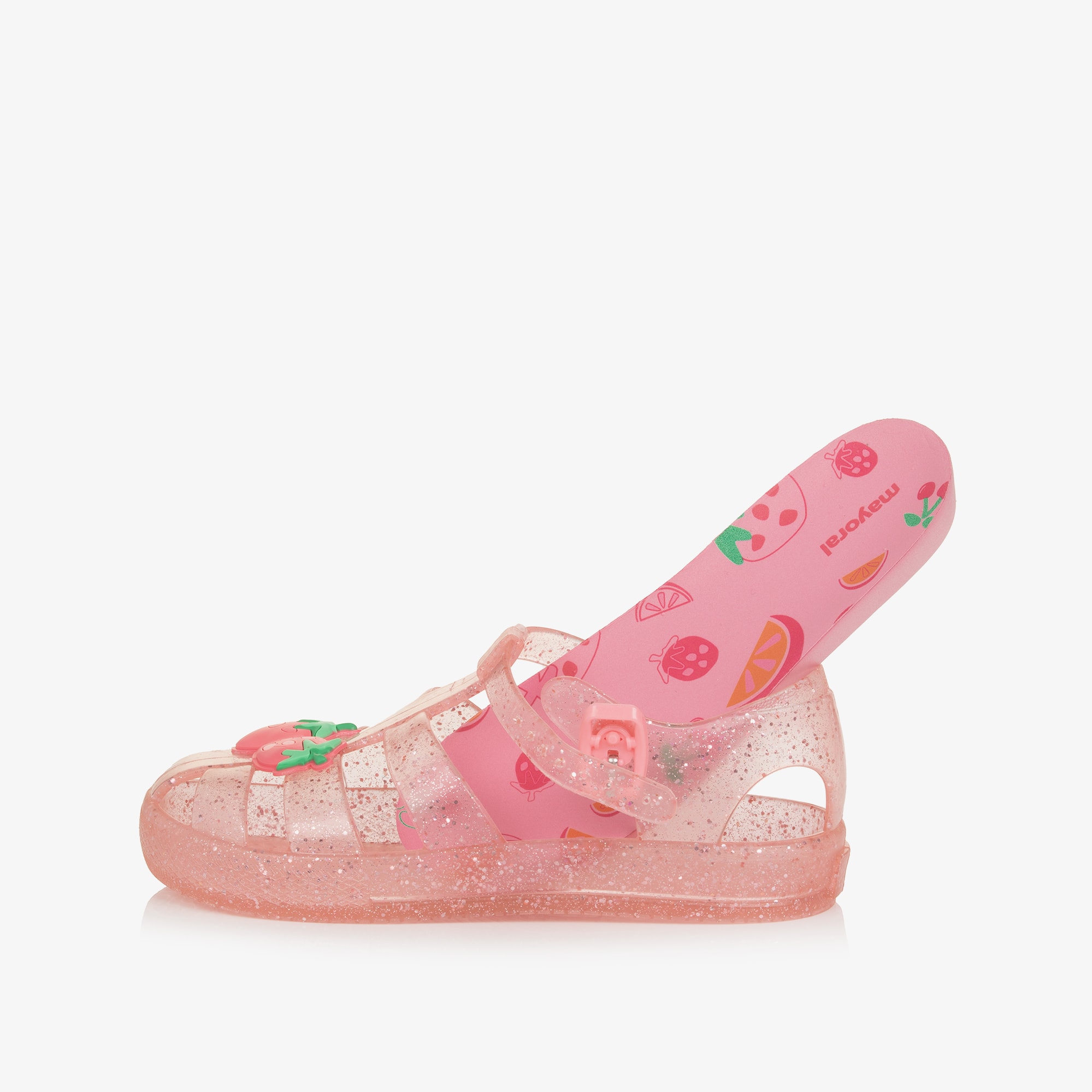 Girls Glittery Pink Strawberry Jelly Shoes - View 7