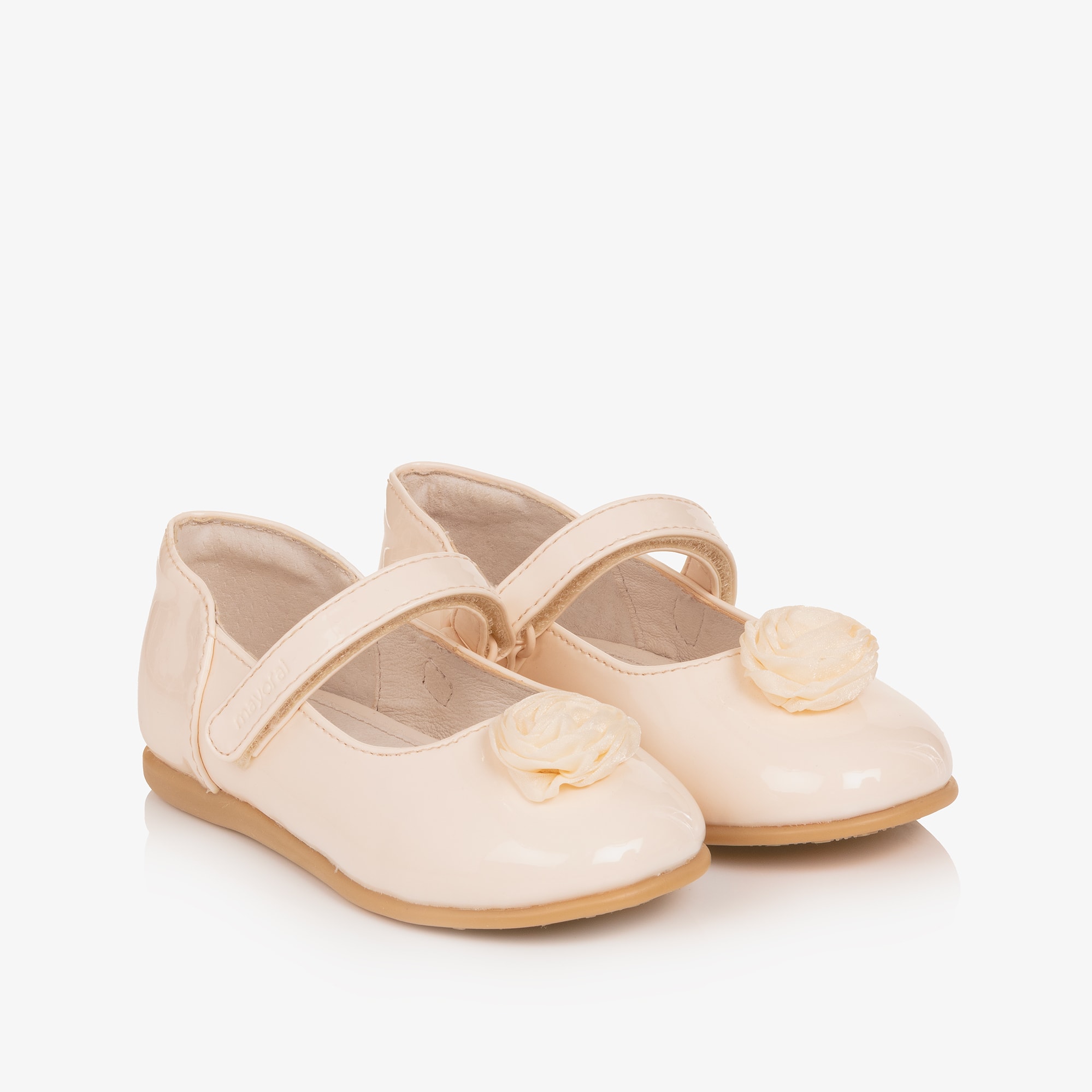 Girls Ivory Patent Faux Leather Velcro Pumps - View 1
