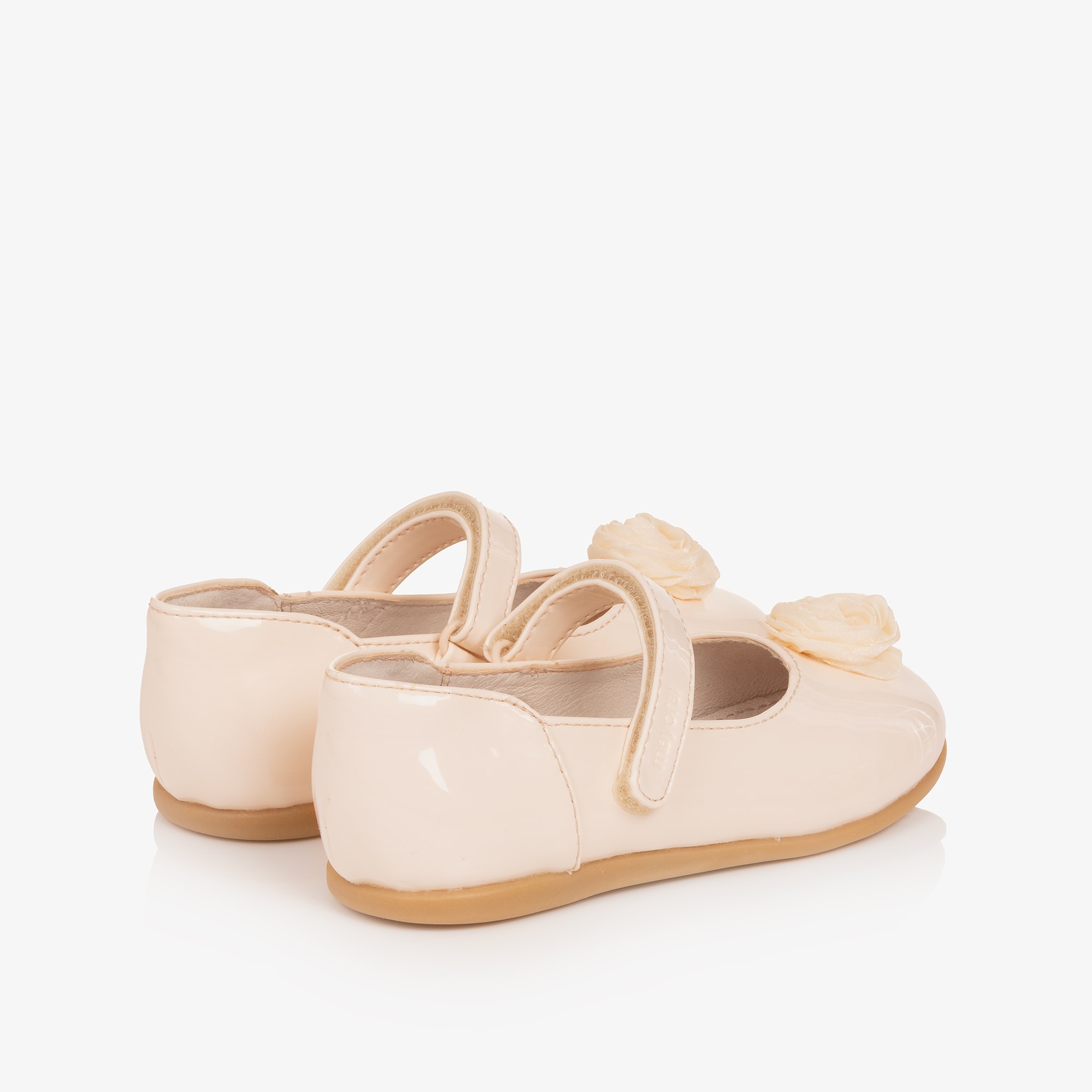 Girls Ivory Patent Faux Leather Velcro Pumps - View 2