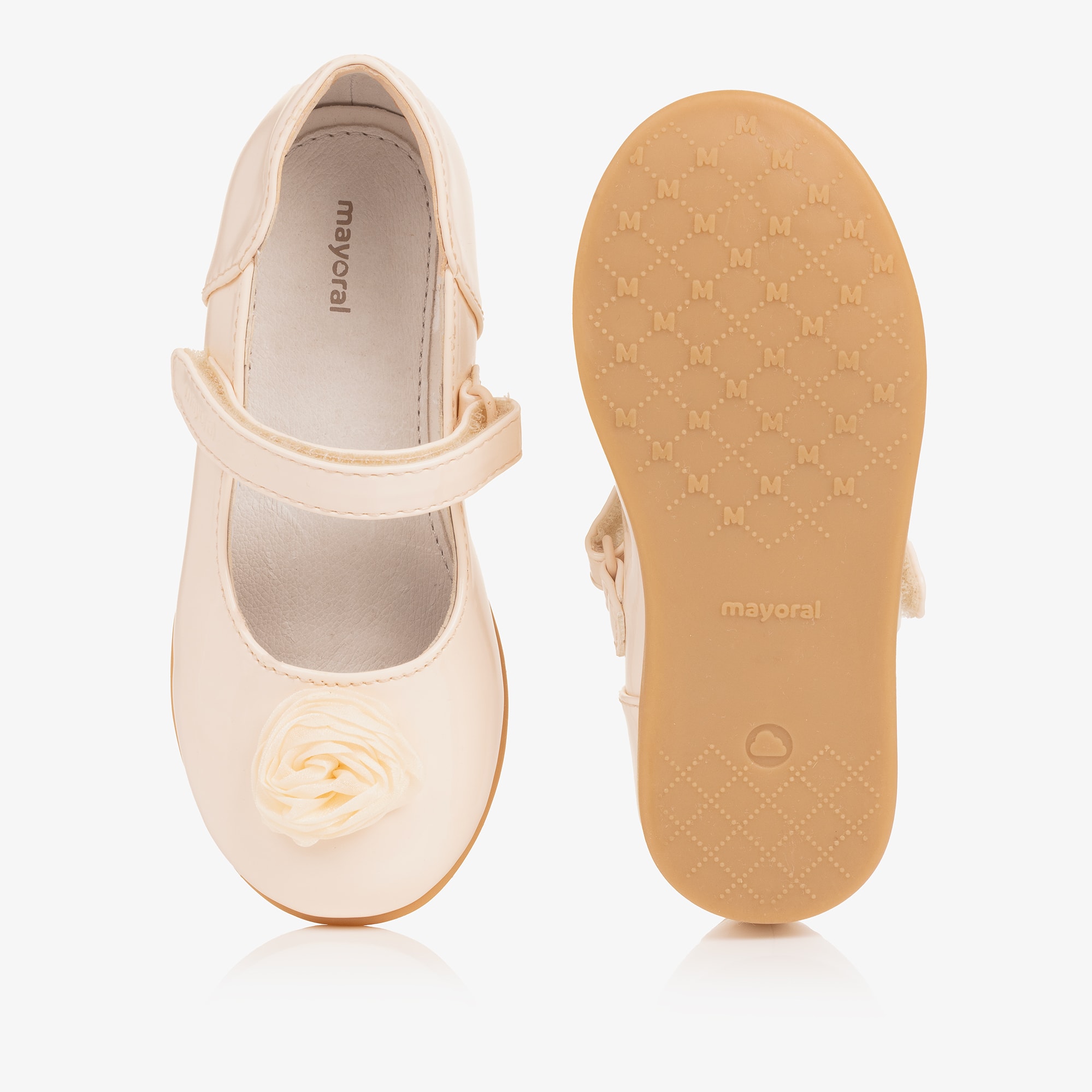 Girls Ivory Patent Faux Leather Velcro Pumps - View 3