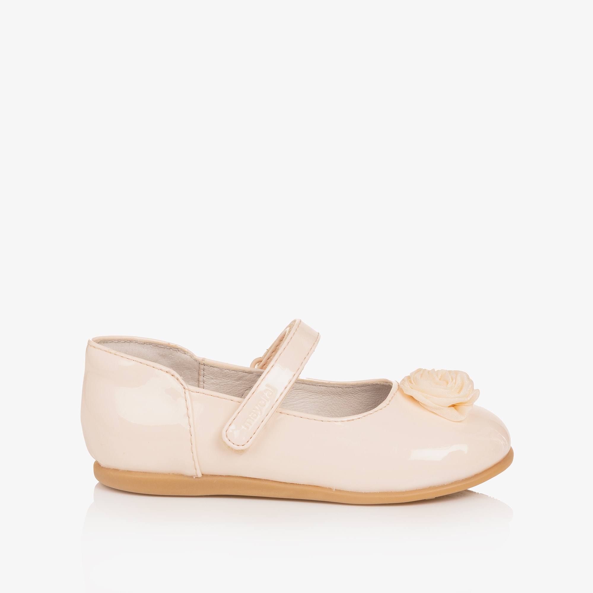 Girls Ivory Patent Faux Leather Velcro Pumps - View 4