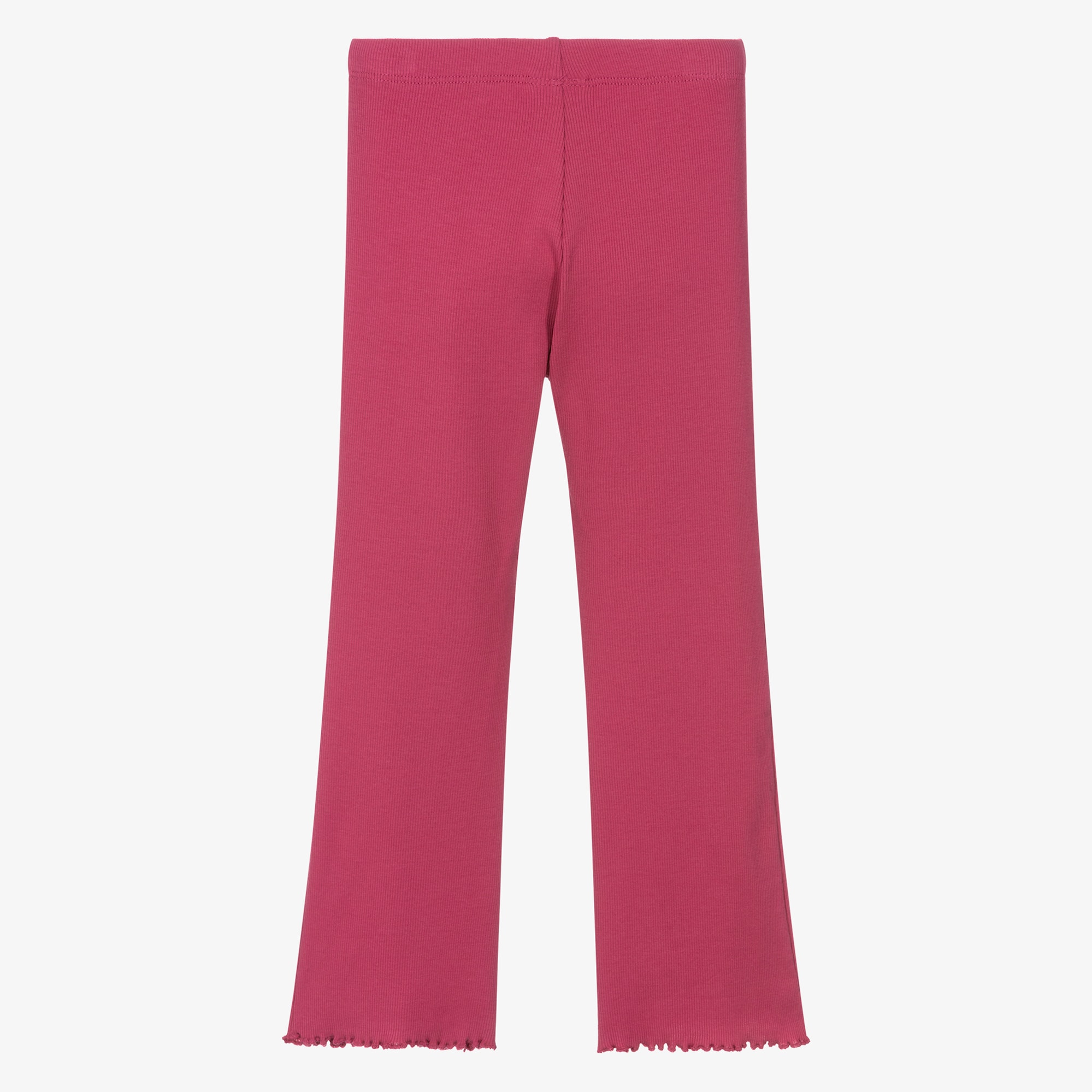 Girls Pink Ribbed Cotton Jersey Flared Leggings - View 2