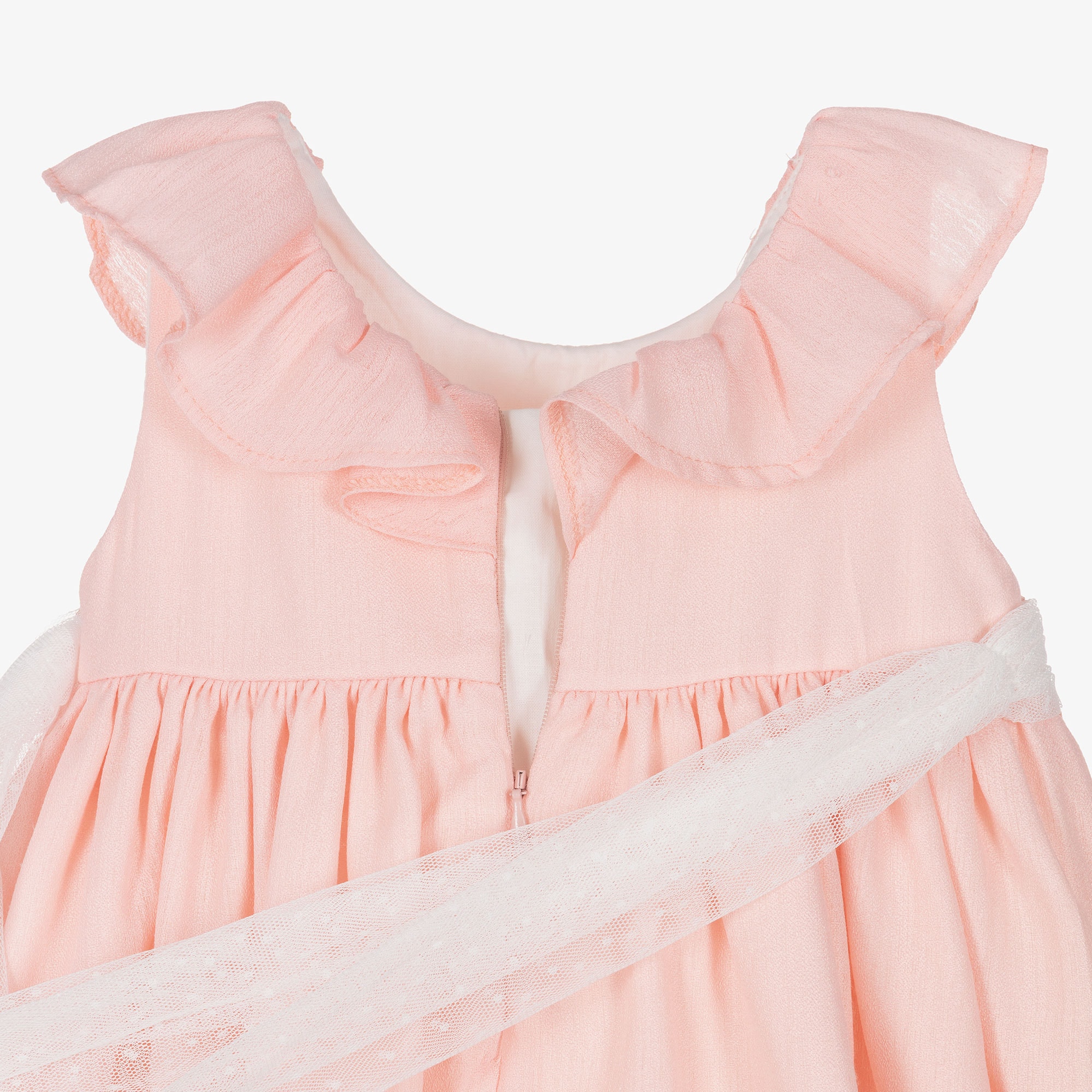 Girls White Dress with Green Tulle Sash Belt - View 5