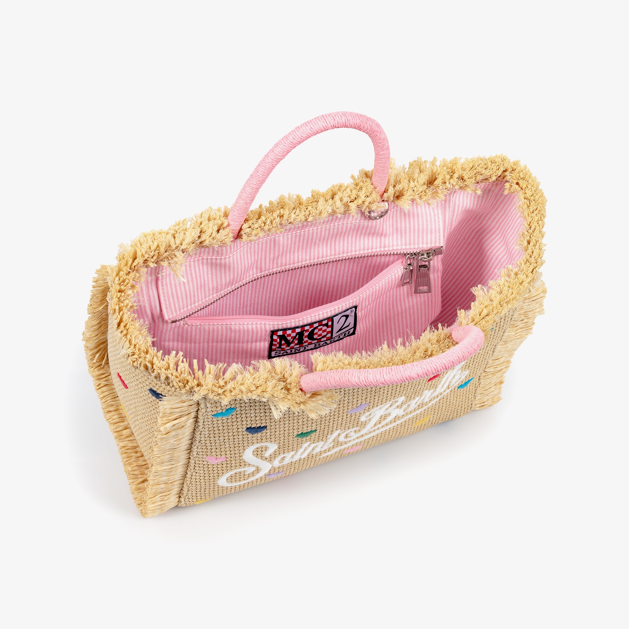 Girls Beige Heart Embroidery Straw Bag (30cm) - View 5