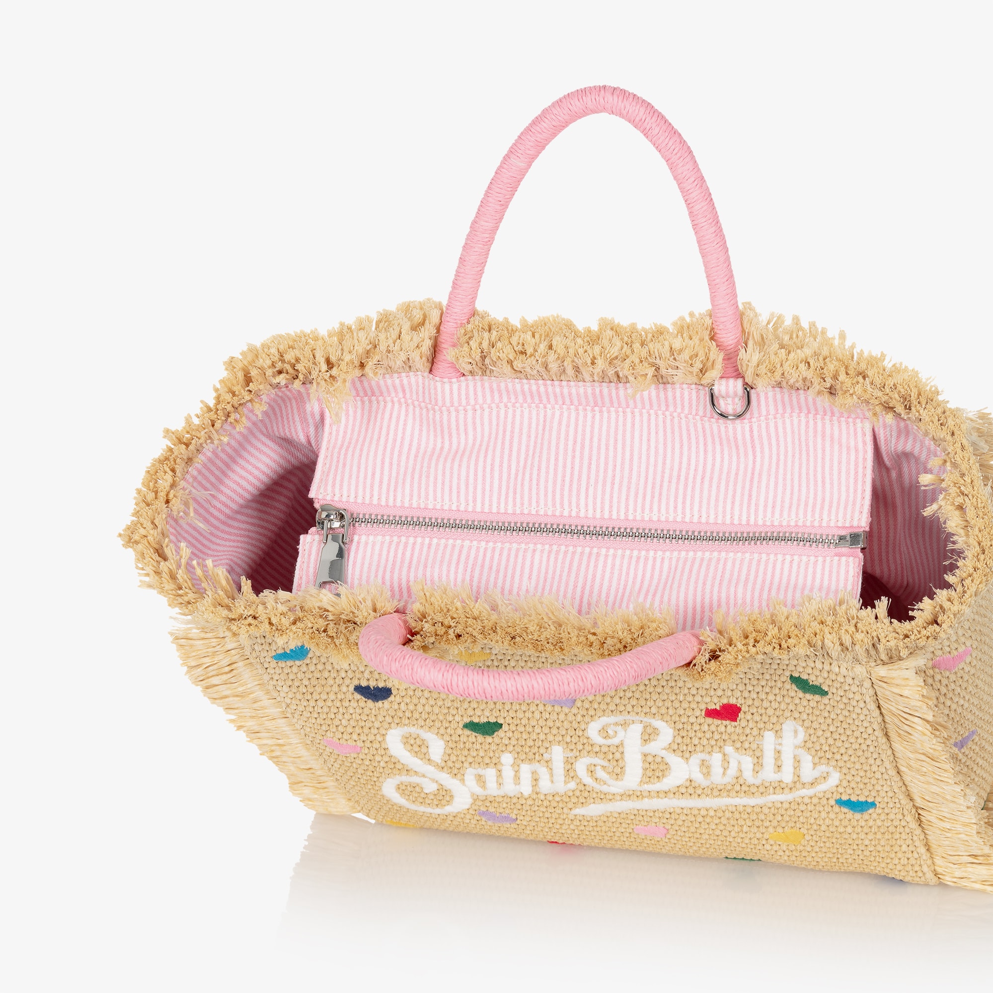 Girls Beige Heart Embroidery Straw Bag (30cm) - View 6