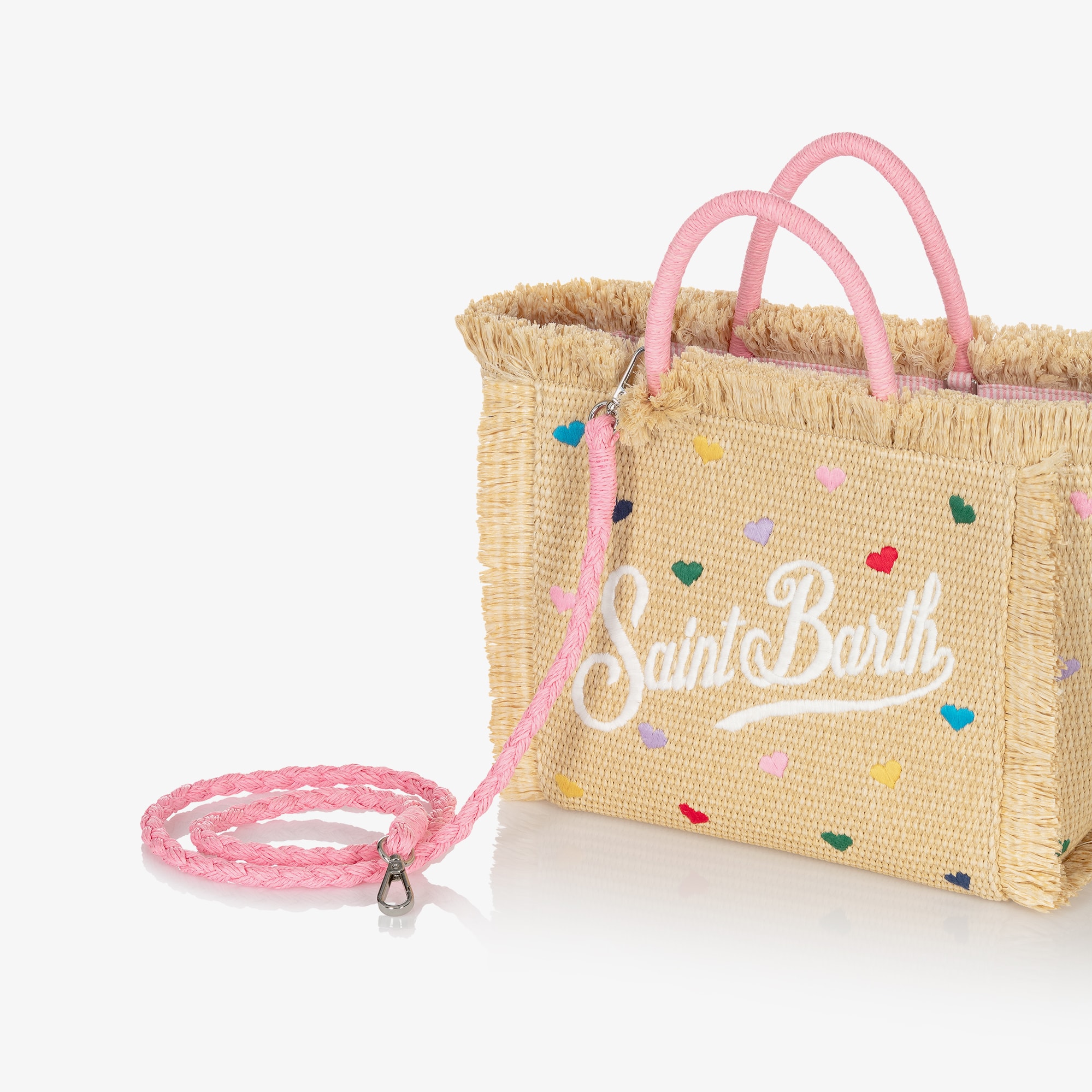 Girls Beige Heart Embroidery Straw Bag (30cm) - View 7