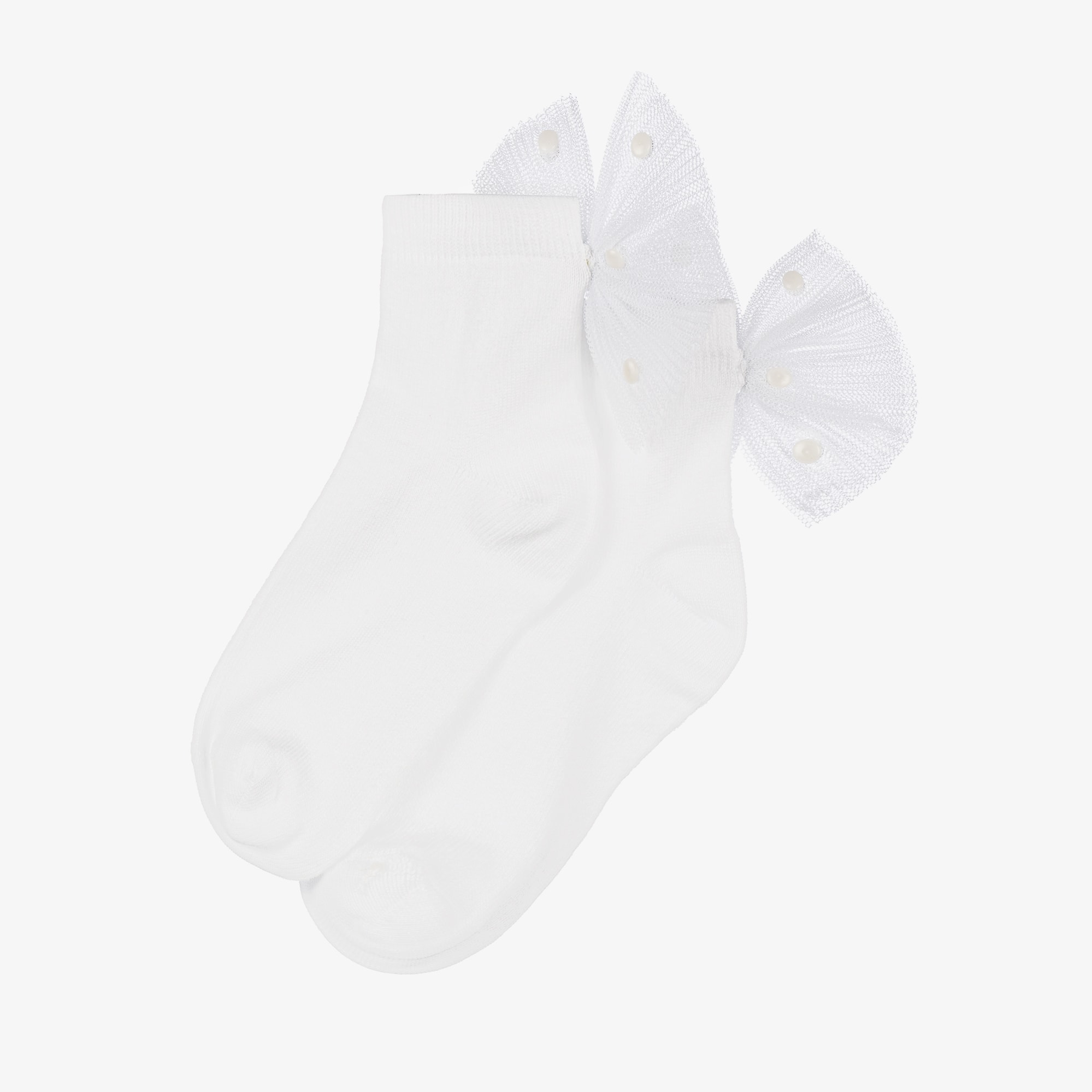Girls White Tulle Bow Socks - View 3