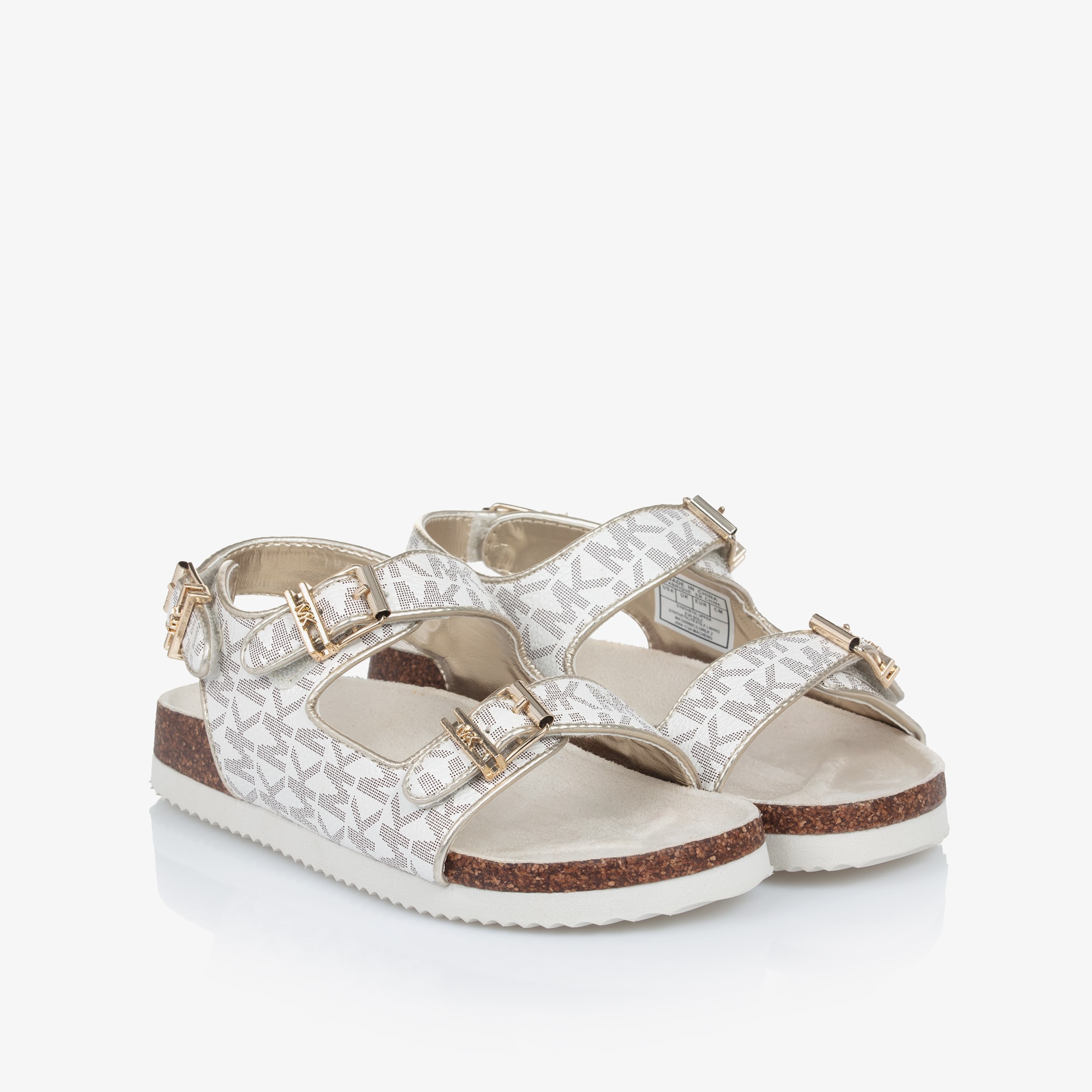 Girls Ivory Faux Leather Sandals - View 1